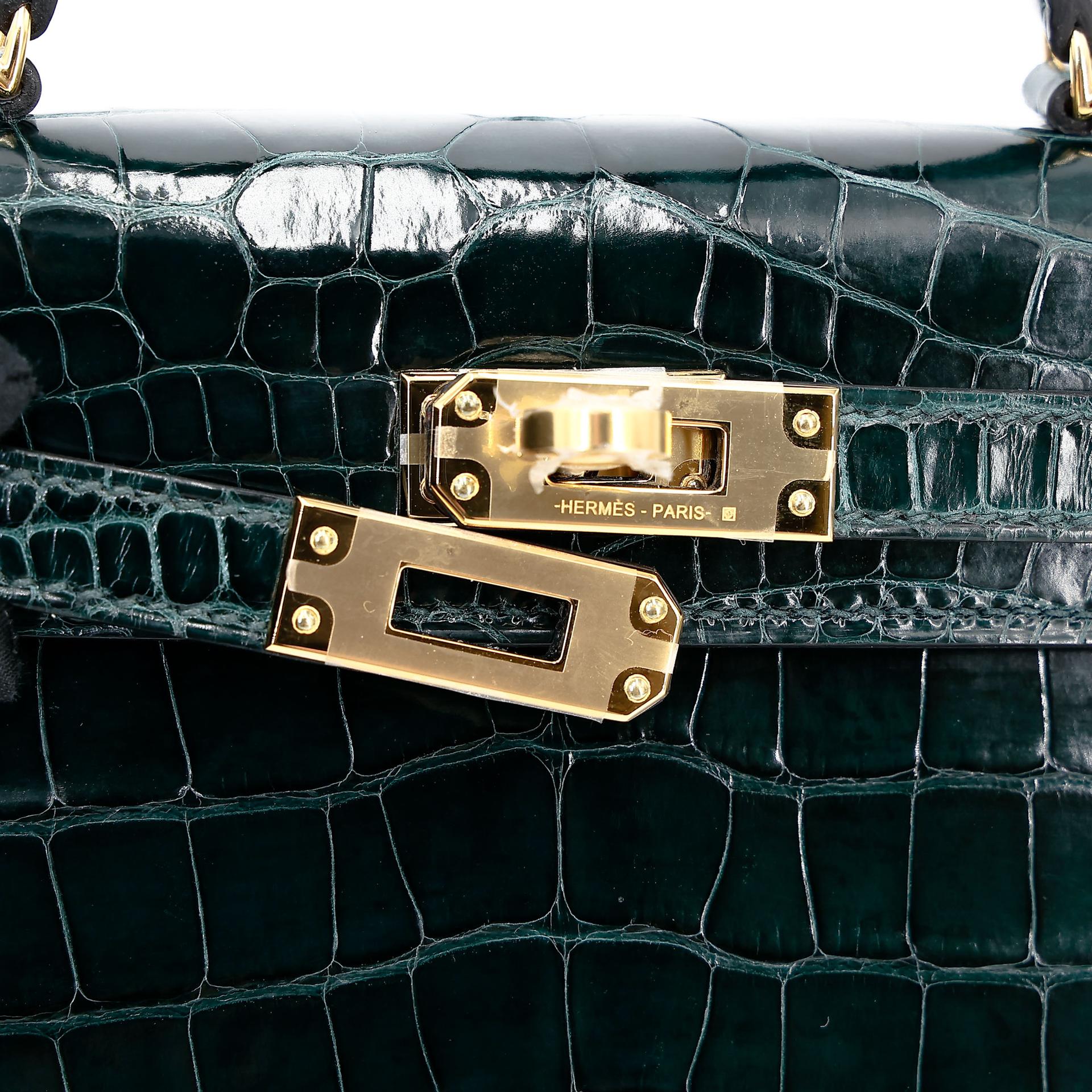 Unused ( Rank NS ) HERMÈS Mini Kelly II Vert Cypress (6O) Shiny Alligator Gold hardware U (2022) - 12