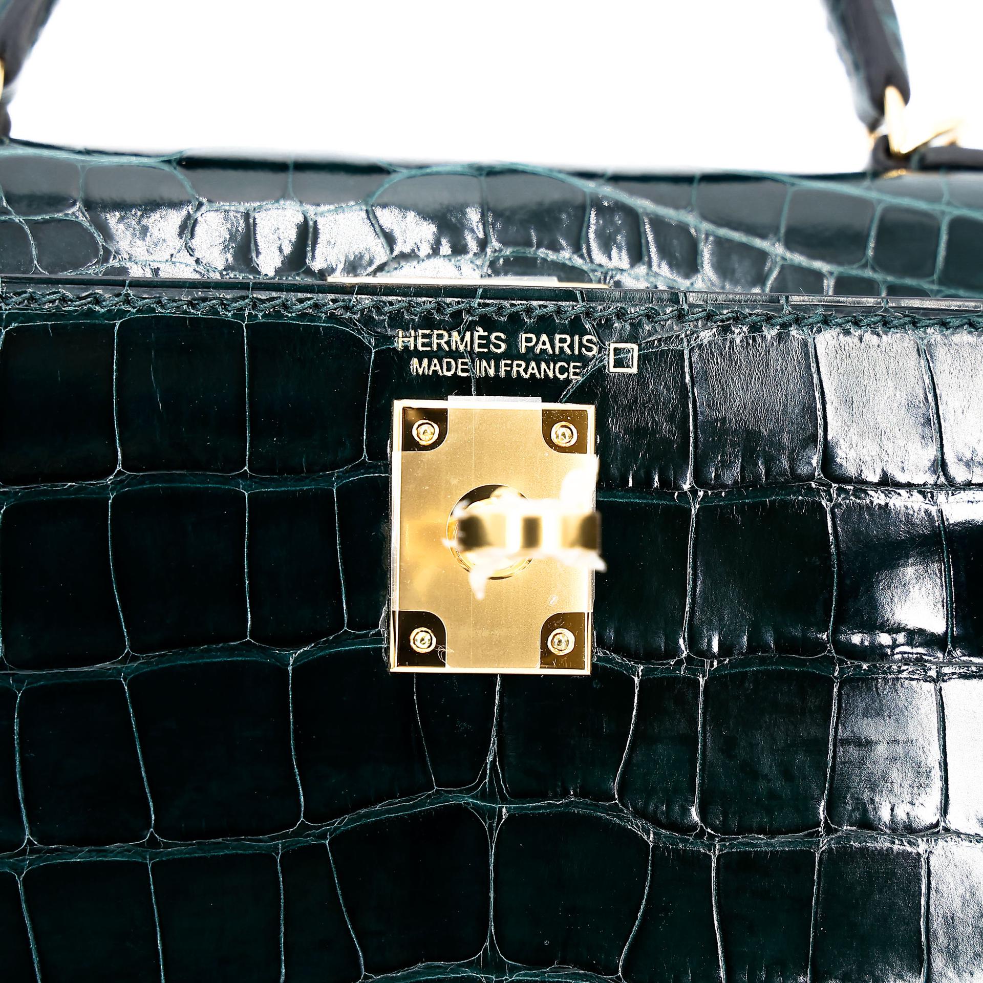 Unused ( Rank NS ) HERMÈS Mini Kelly II Vert Cypress (6O) Shiny Alligator Gold hardware U (2022) - 18