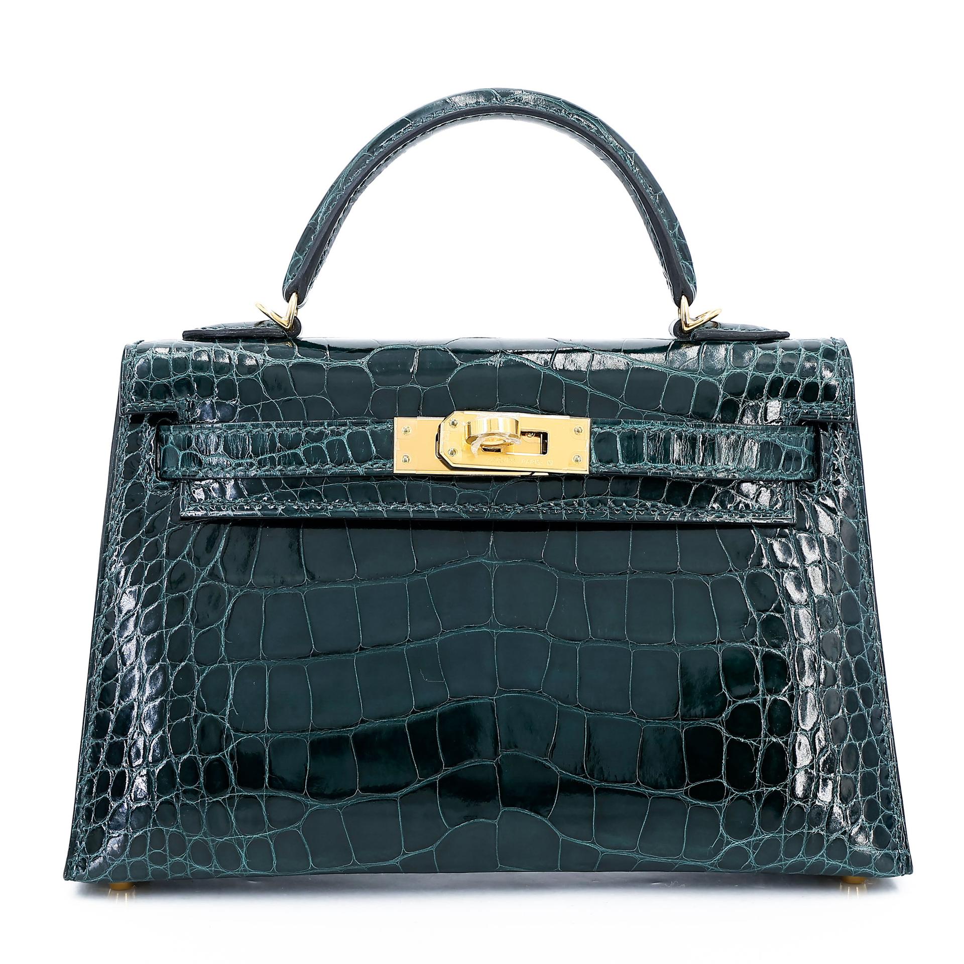 Unused ( Rank NS ) HERMÈS Mini Kelly II Vert Cypress (6O) Shiny Alligator Gold hardware U (2022) - 1