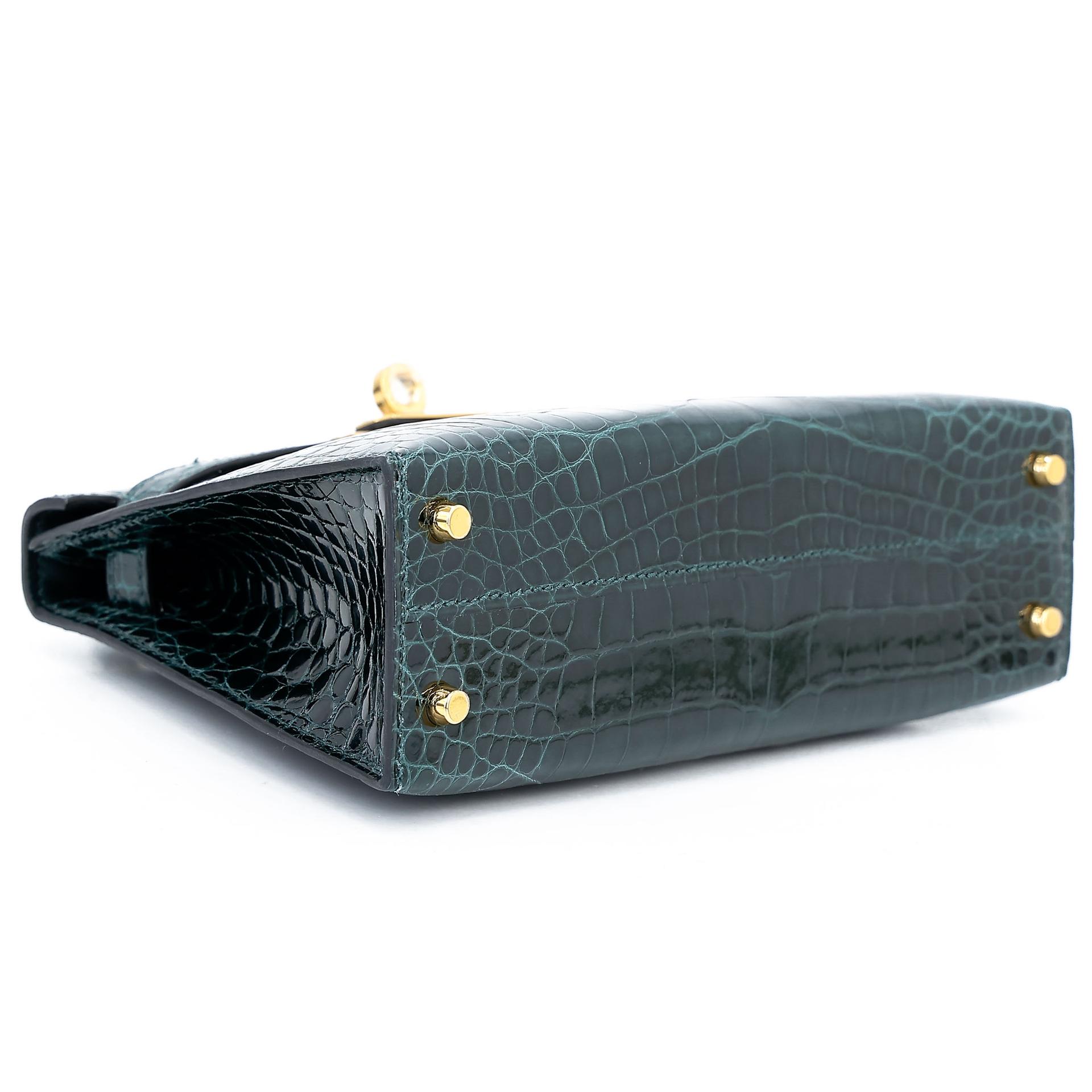 Unused ( Rank NS ) HERMÈS Mini Kelly II Vert Cypress (6O) Shiny Alligator Gold hardware U (2022) - 7