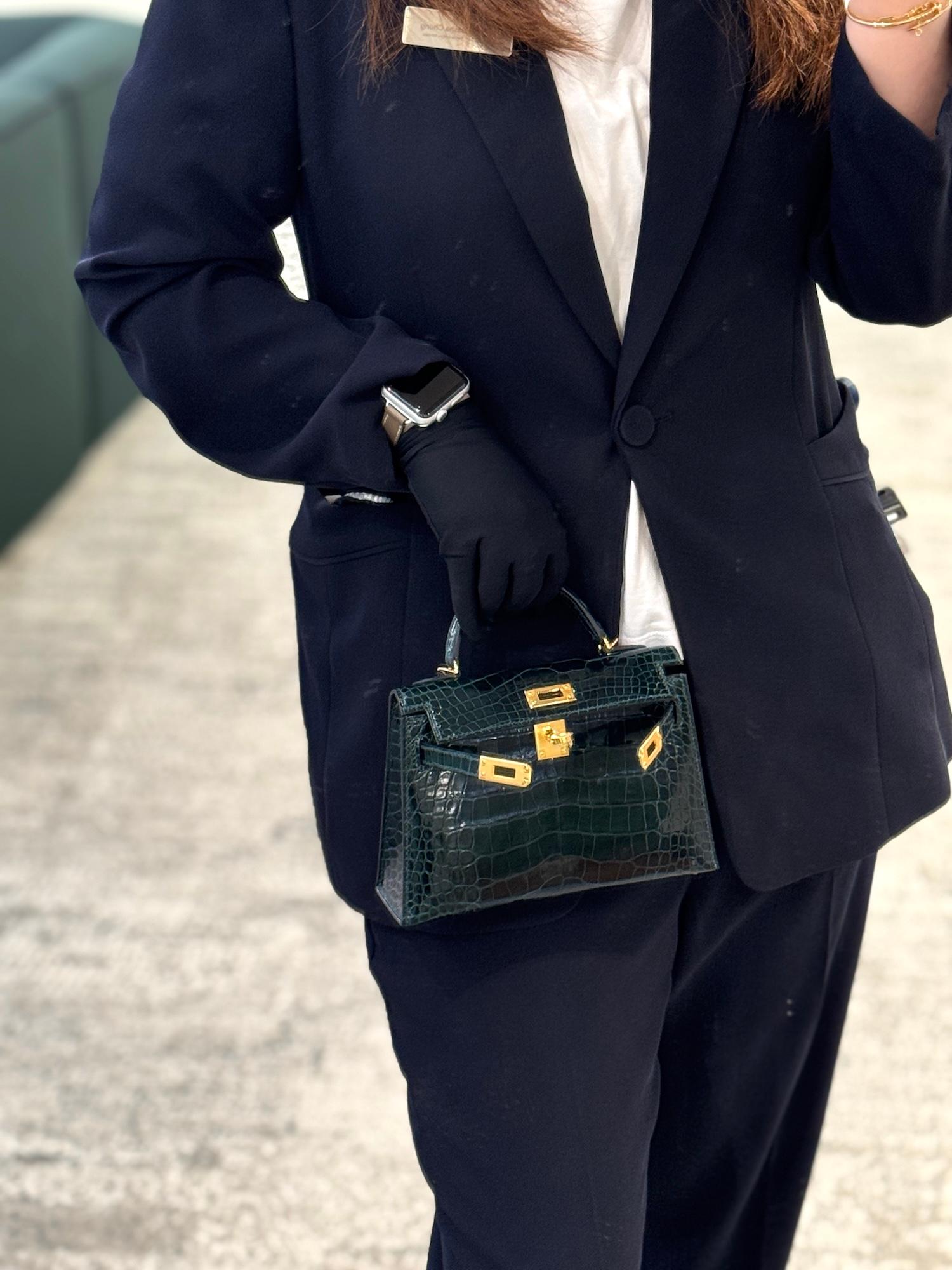 Unused ( Rank NS ) HERMÈS Mini Kelly II Vert Cypress (6O) Shiny Alligator Gold hardware U (2022) - 3