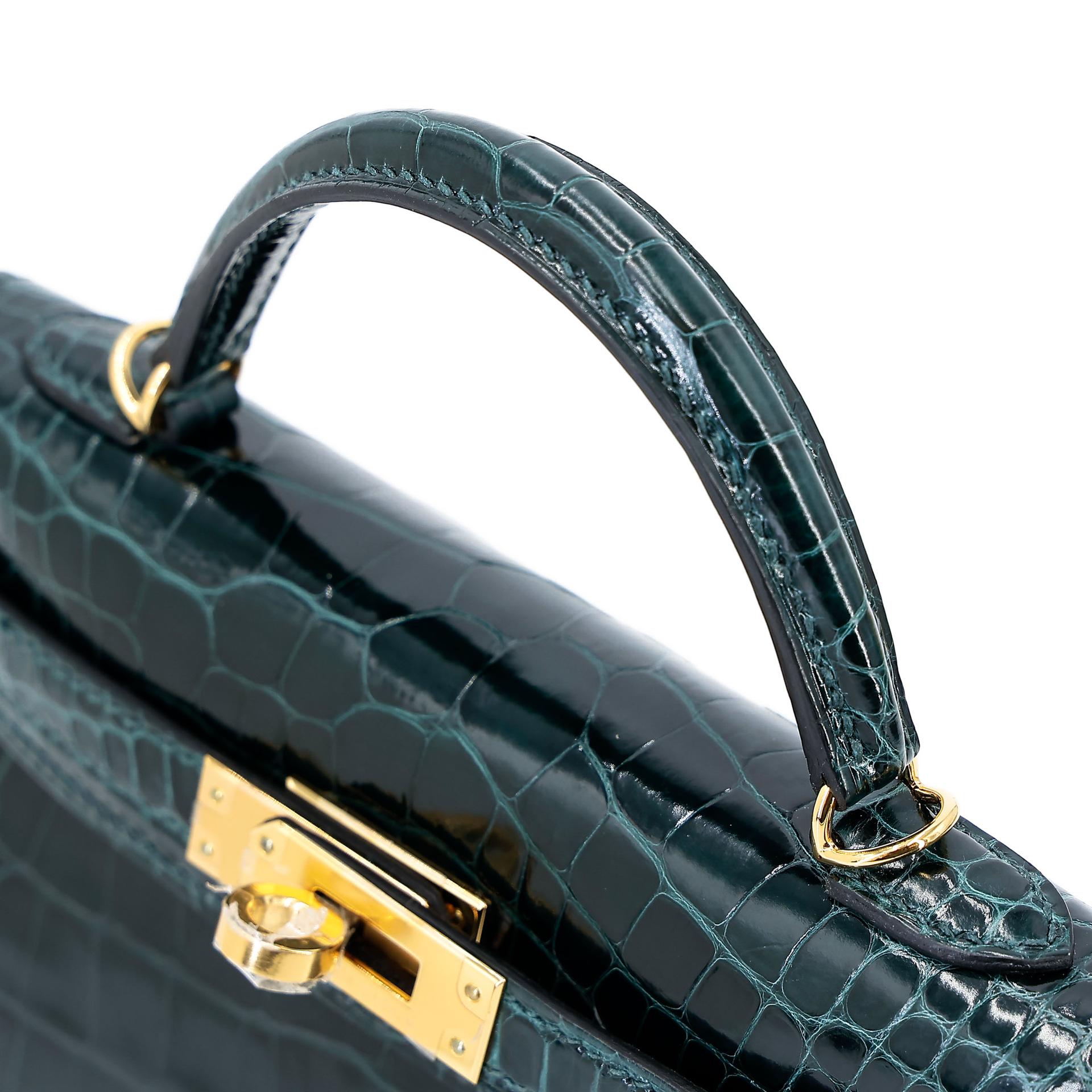 Unused ( Rank NS ) HERMÈS Mini Kelly II Vert Cypress (6O) Shiny Alligator Gold hardware U (2022) - 5