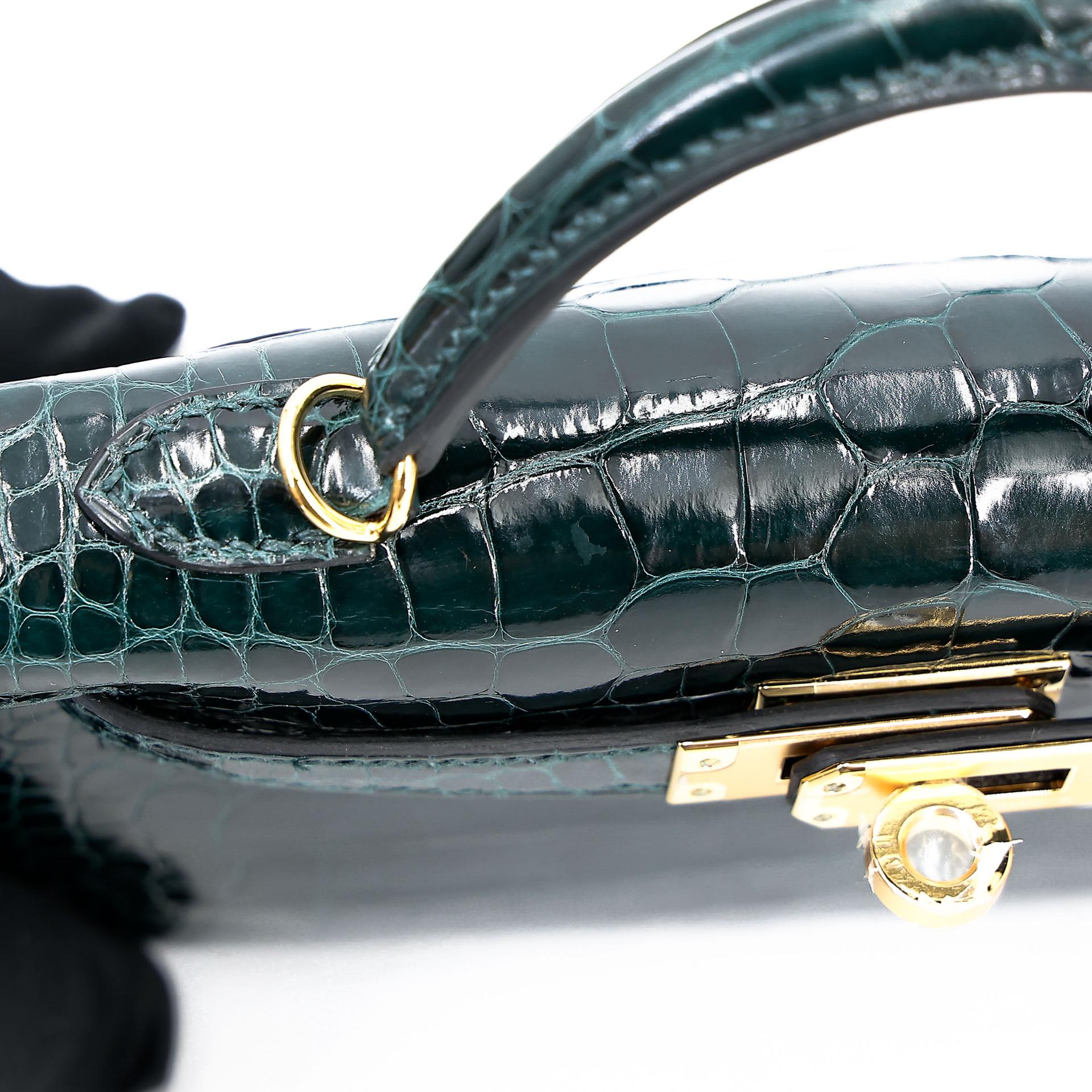 Unused ( Rank NS ) HERMÈS Mini Kelly II Vert Cypress (6O) Shiny Alligator Gold hardware U (2022) - 10