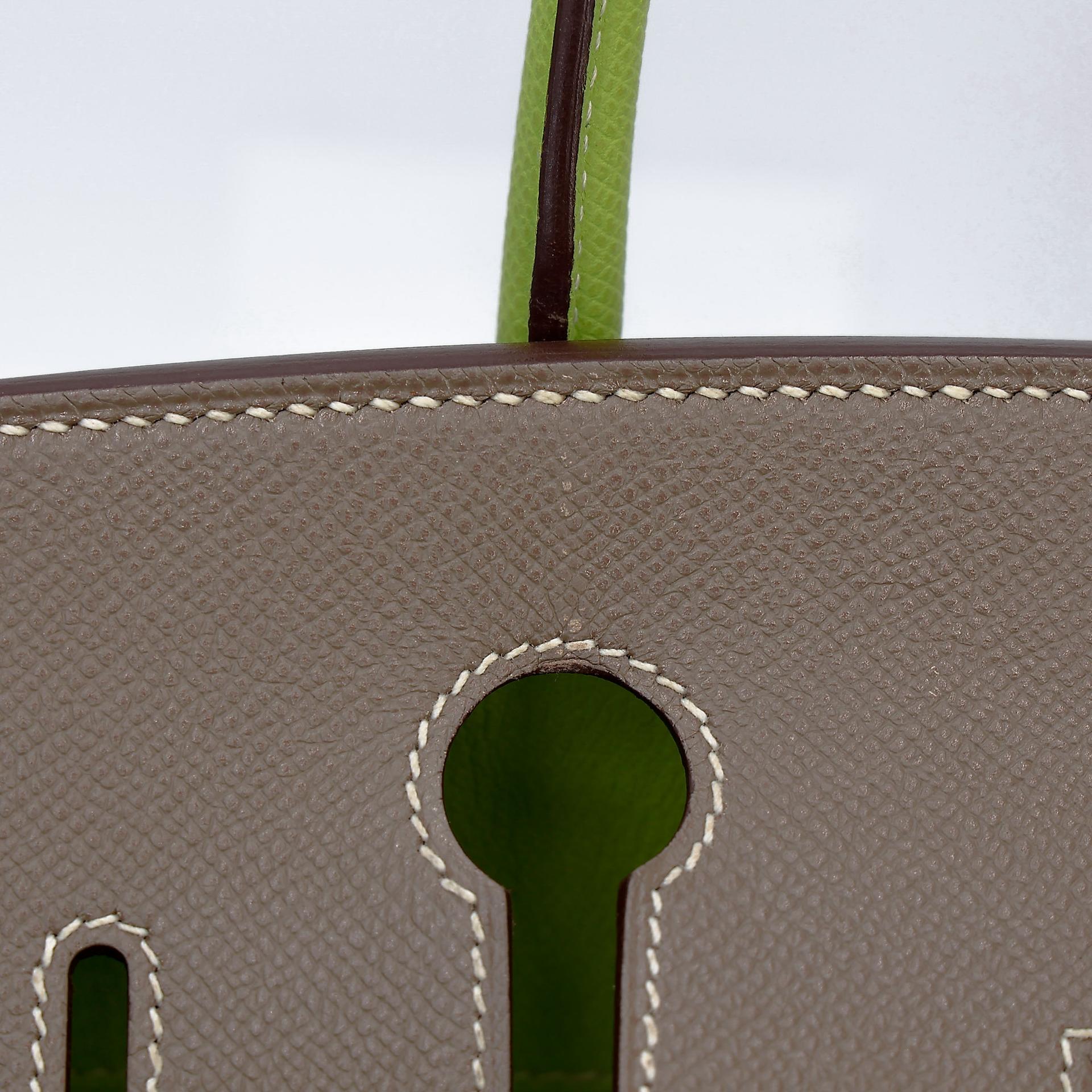 A美品 HERMÈS 愛馬仕 馬蹄印定制 Birkin 30 18 大象灰 Etoupe 6R 奇異果綠 Kiwi Epsom牛皮 拉絲銀扣 □P刻 2012年 - 28