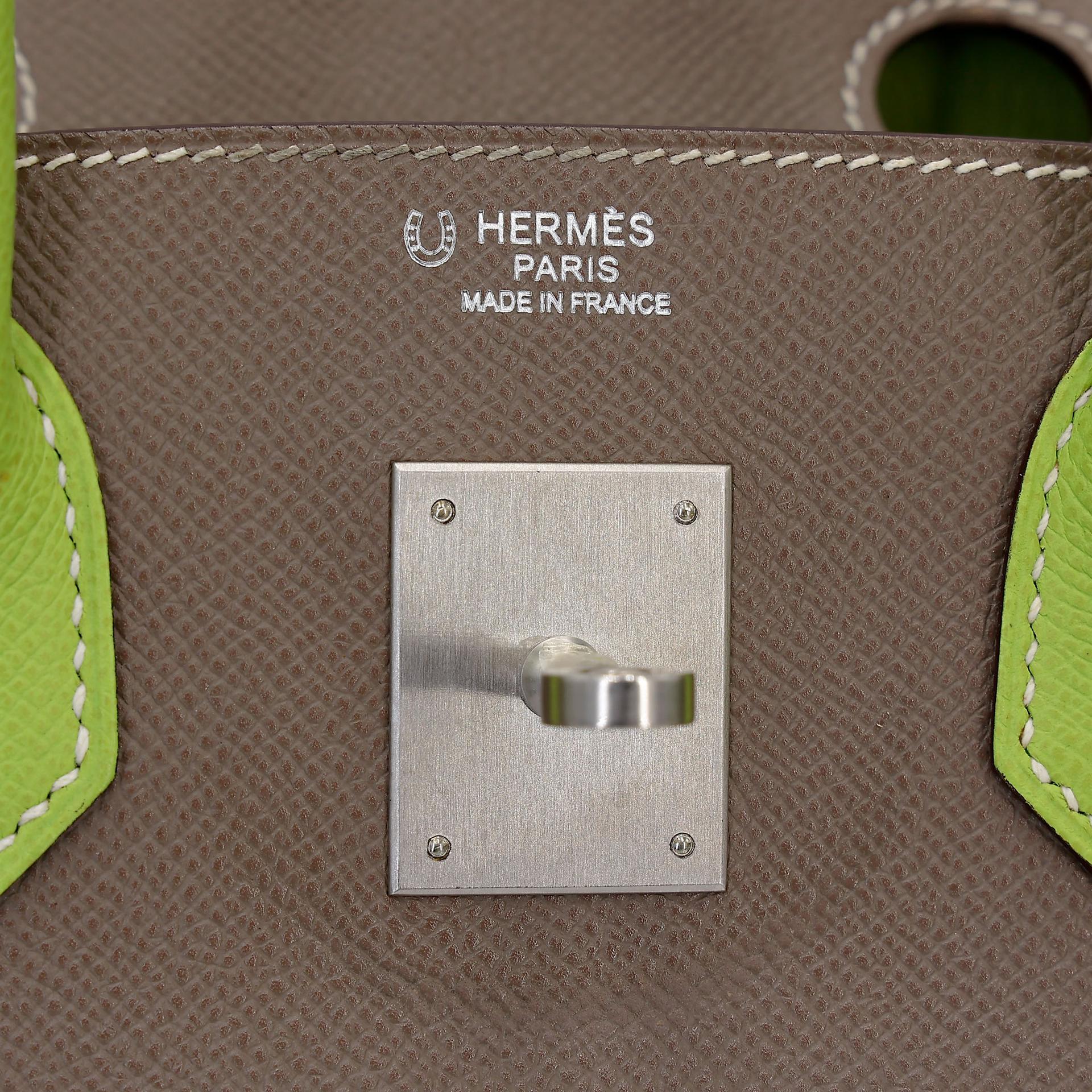 A美品 HERMÈS 愛馬仕 馬蹄印定制 Birkin 30 18 大象灰 Etoupe 6R 奇異果綠 Kiwi Epsom牛皮 拉絲銀扣 □P刻 2012年 - 18