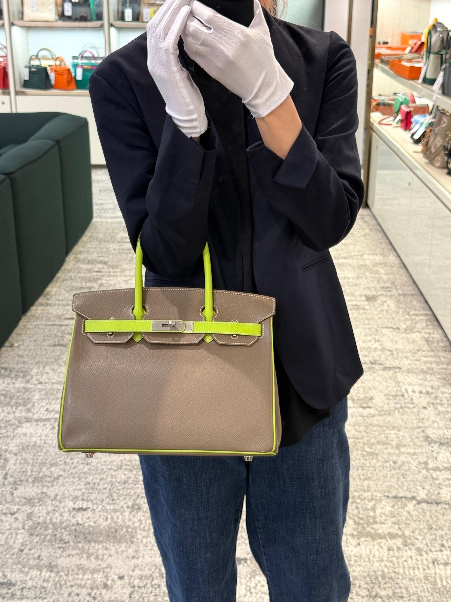 A美品 HERMÈS 愛馬仕 馬蹄印定制 Birkin 30 18 大象灰 Etoupe 6R 奇異果綠 Kiwi Epsom牛皮 拉絲銀扣 □P刻 2012年 - 3