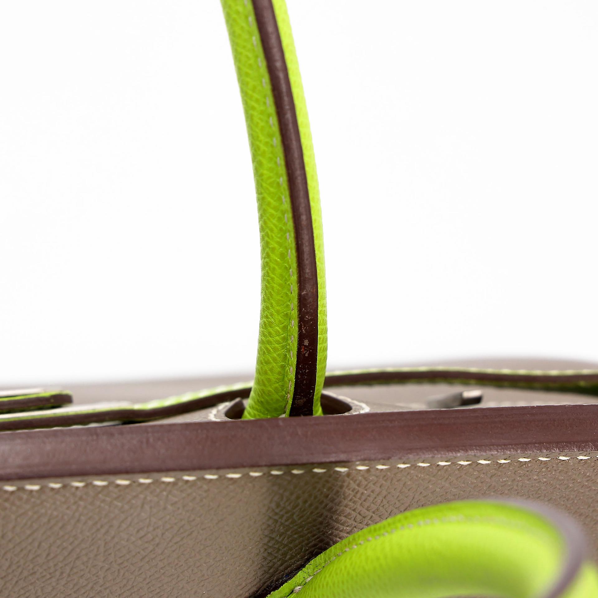 A美品 HERMÈS 愛馬仕 馬蹄印定制 Birkin 30 18 大象灰 Etoupe 6R 奇異果綠 Kiwi Epsom牛皮 拉絲銀扣 □P刻 2012年 - 24
