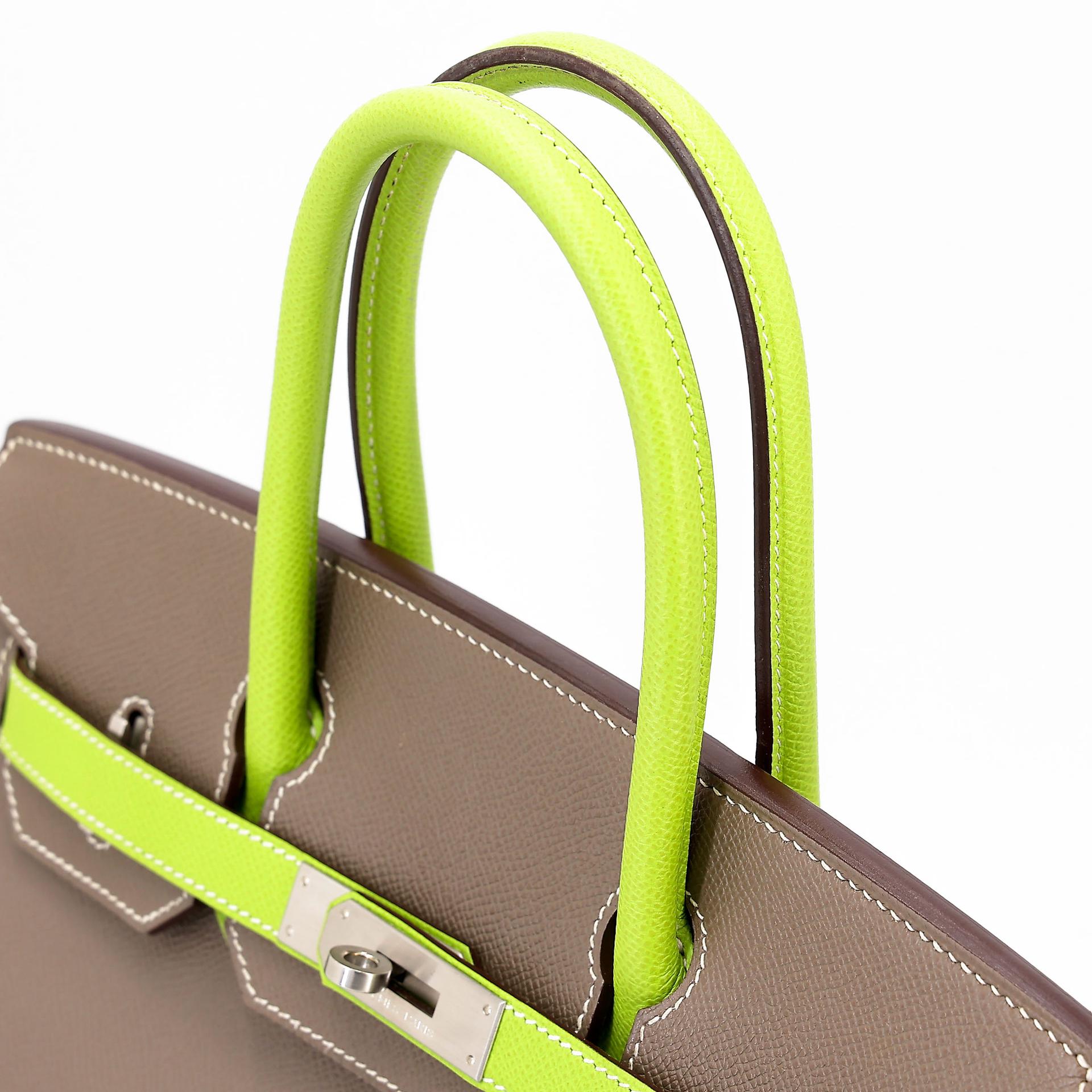 A美品 HERMÈS 愛馬仕 馬蹄印定制 Birkin 30 18 大象灰 Etoupe 6R 奇異果綠 Kiwi Epsom牛皮 拉絲銀扣 □P刻 2012年 - 5