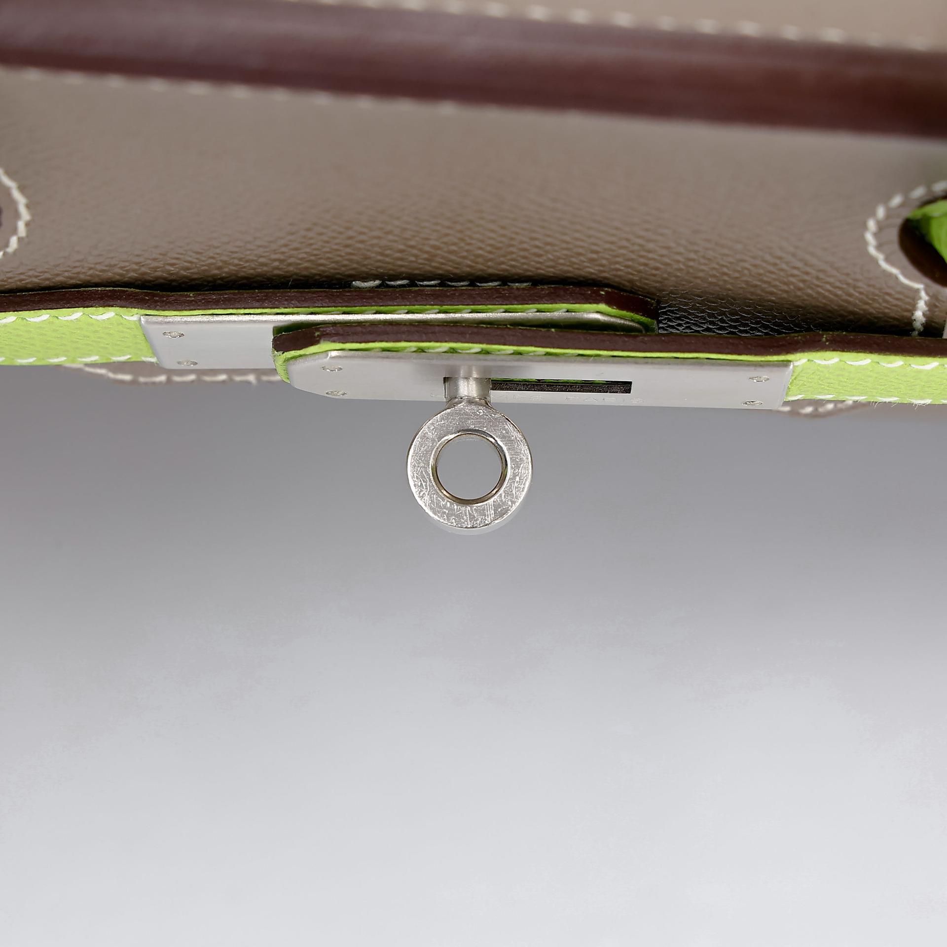A美品 HERMÈS 愛馬仕 馬蹄印定制 Birkin 30 18 大象灰 Etoupe 6R 奇異果綠 Kiwi Epsom牛皮 拉絲銀扣 □P刻 2012年 - 17