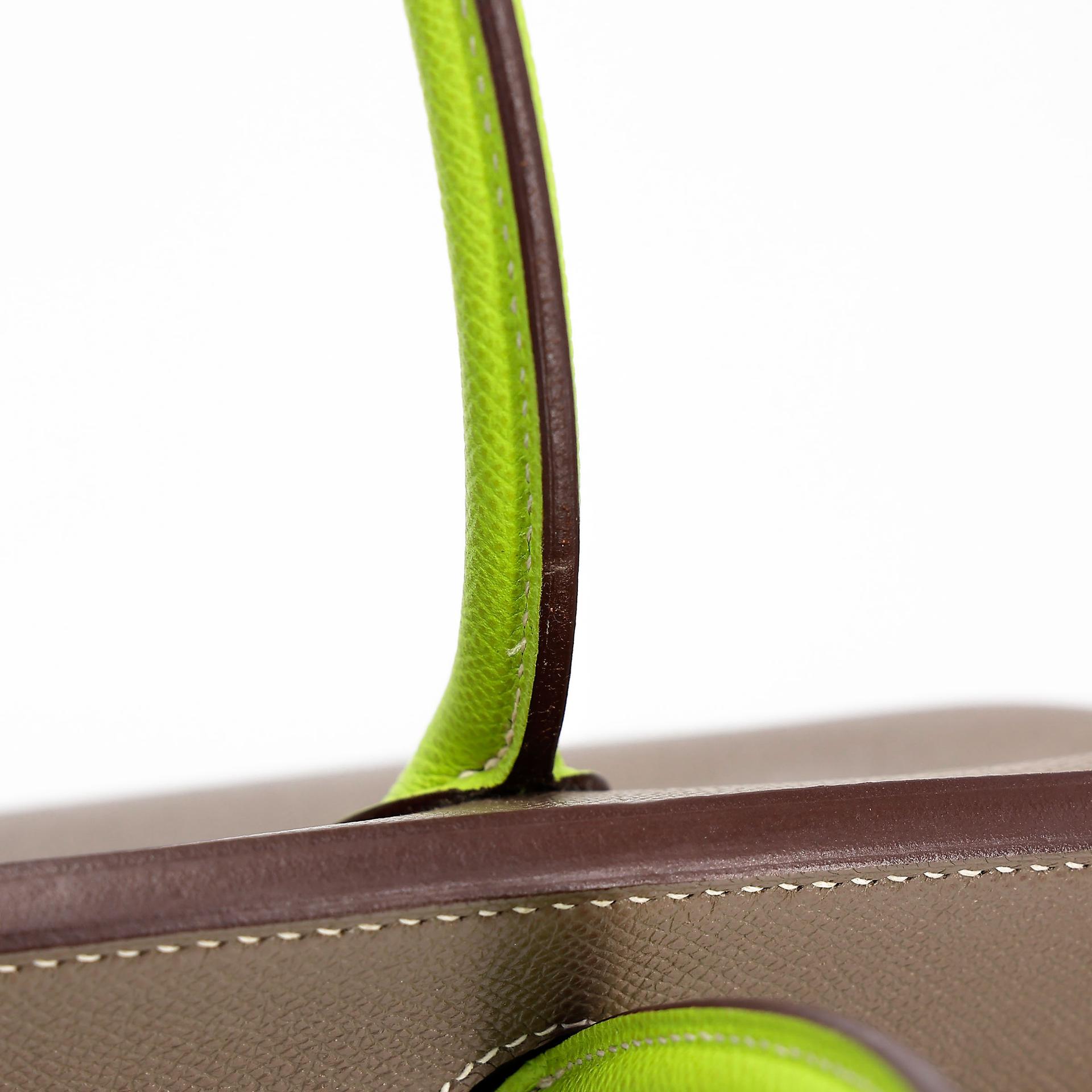 A美品 HERMÈS 愛馬仕 馬蹄印定制 Birkin 30 18 大象灰 Etoupe 6R 奇異果綠 Kiwi Epsom牛皮 拉絲銀扣 □P刻 2012年 - 23