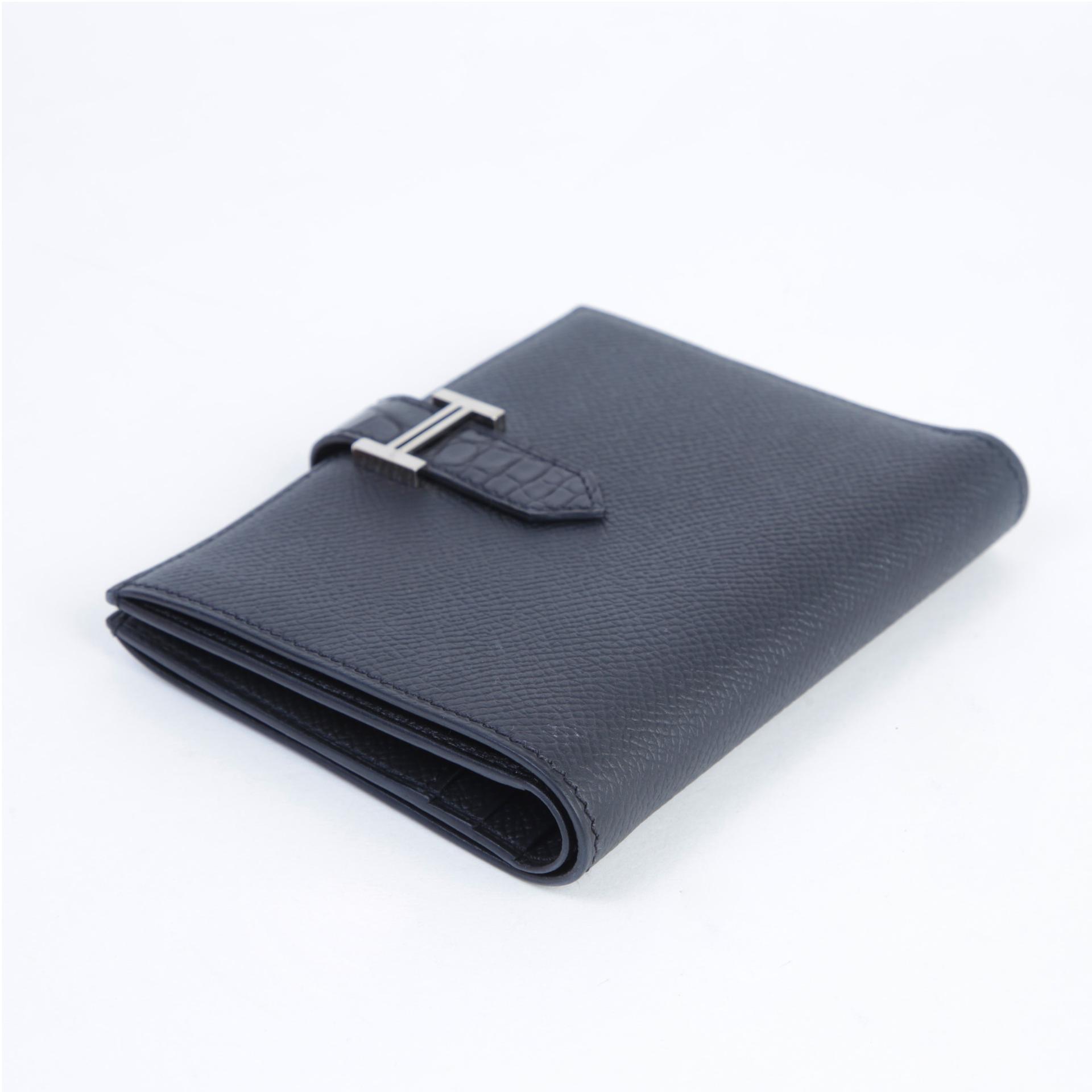 Very Good ( Rank A) HERMÈS Bearn Compact wallet Noir (89) Epsom Alligator Black hardware Z (2021) - 3