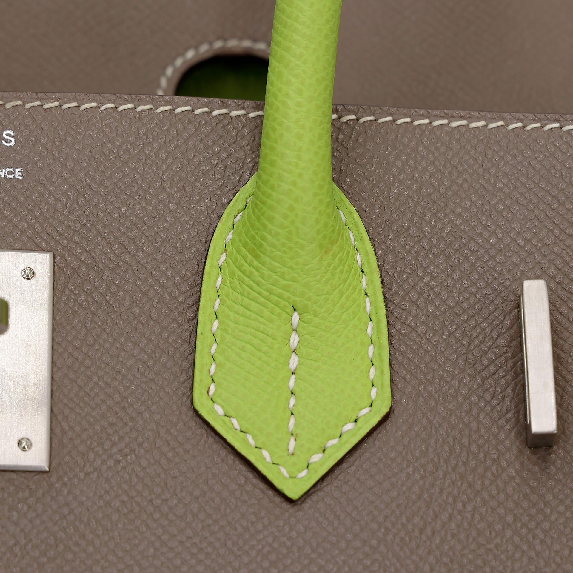 A美品 HERMÈS 愛馬仕 馬蹄印定制 Birkin 30 18 大象灰 Etoupe 6R 奇異果綠 Kiwi Epsom牛皮 拉絲銀扣 □P刻 2012年 - 19