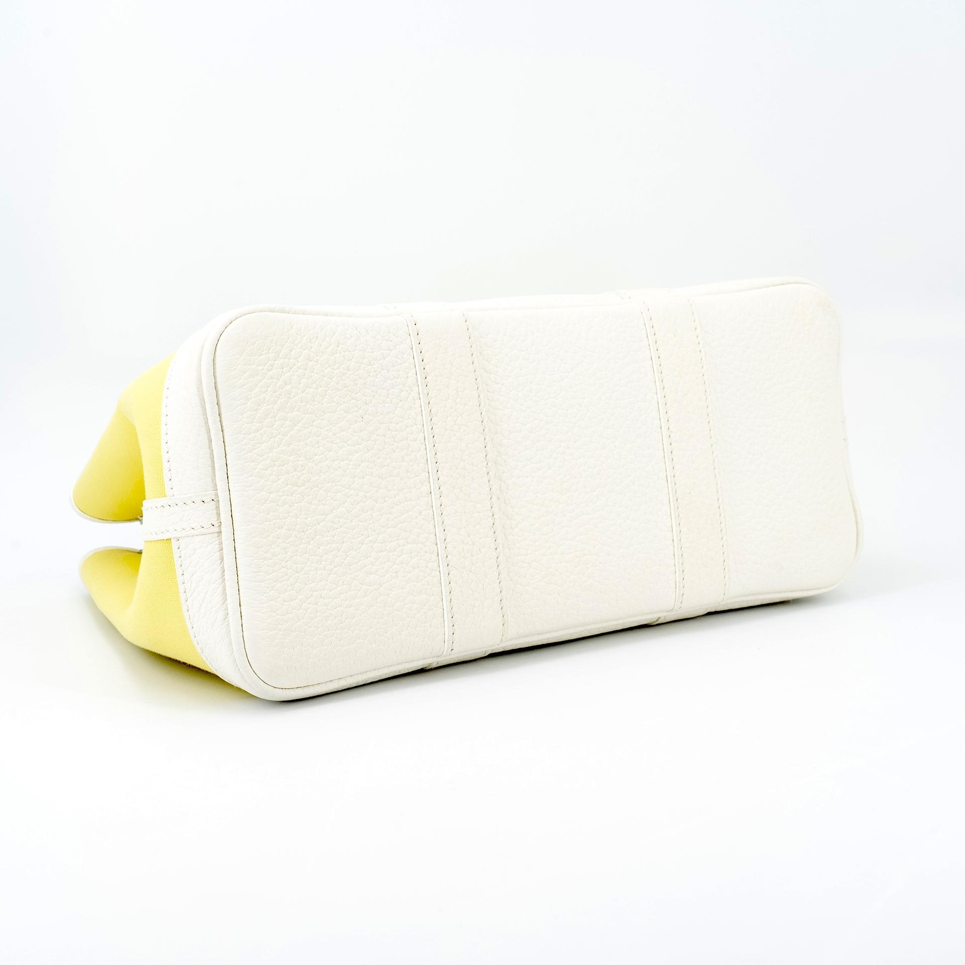 Excellent ( Rank SA ) HERMÈS Garden Party TPM Jaune Poussin (1Z) White (01) Canvas Negonda Palladium hardware R (2014) - 5
