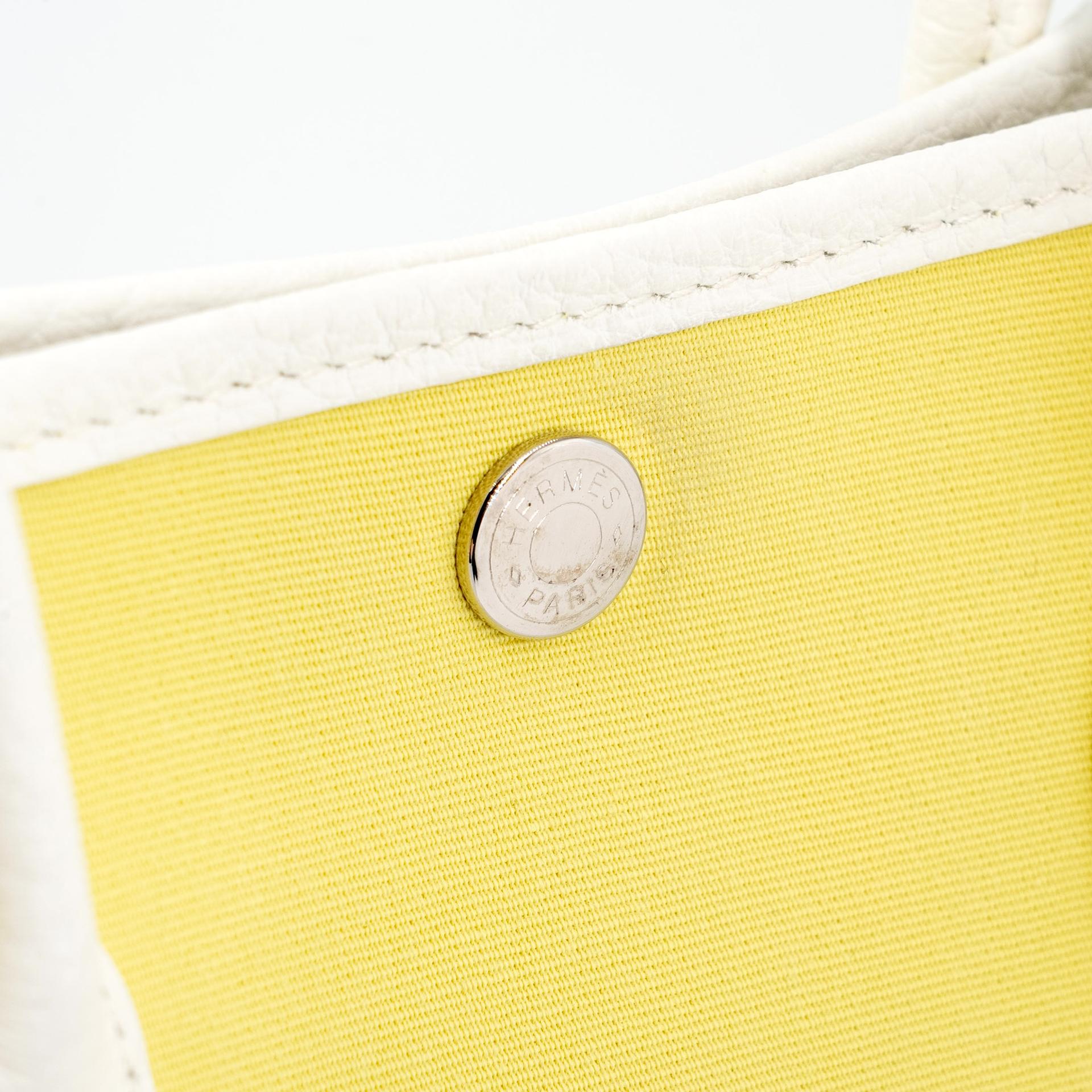 Excellent ( Rank SA ) HERMÈS Garden Party TPM Jaune Poussin (1Z) White (01) Canvas Negonda Palladium hardware R (2014) - 16