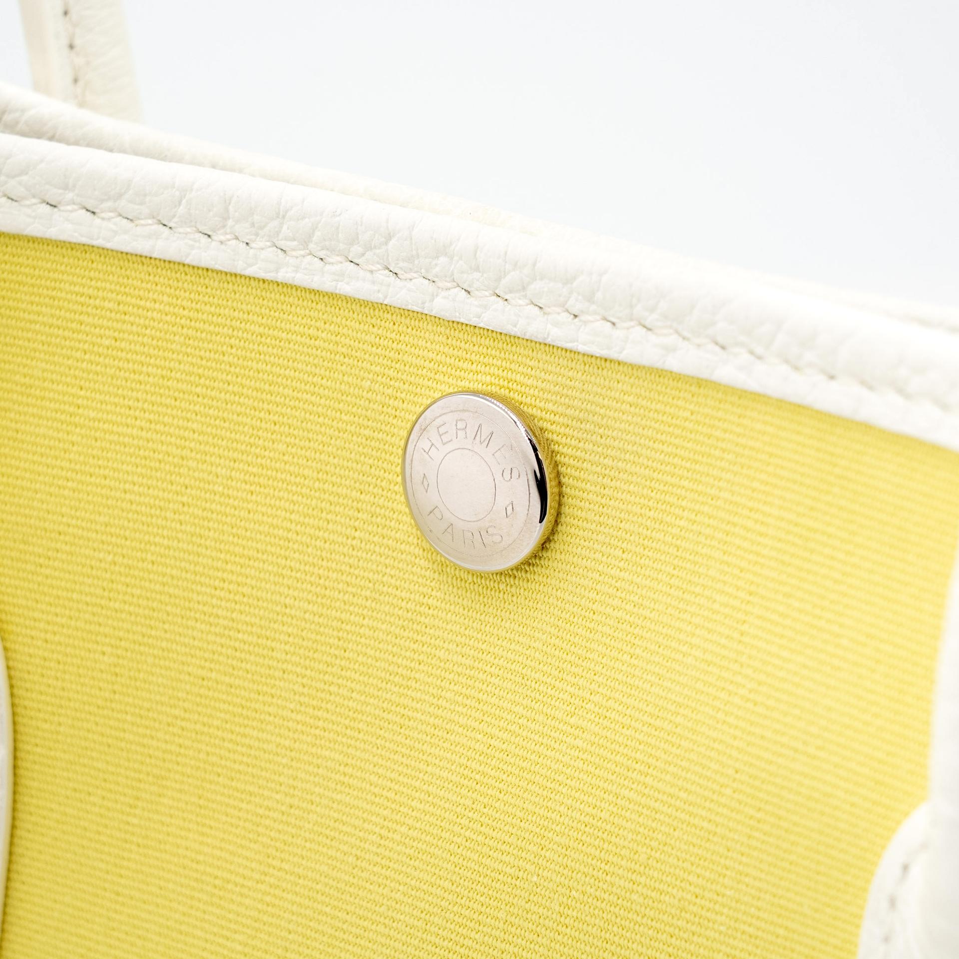 Excellent ( Rank SA ) HERMÈS Garden Party TPM Jaune Poussin (1Z) White (01) Canvas Negonda Palladium hardware R (2014) - 15