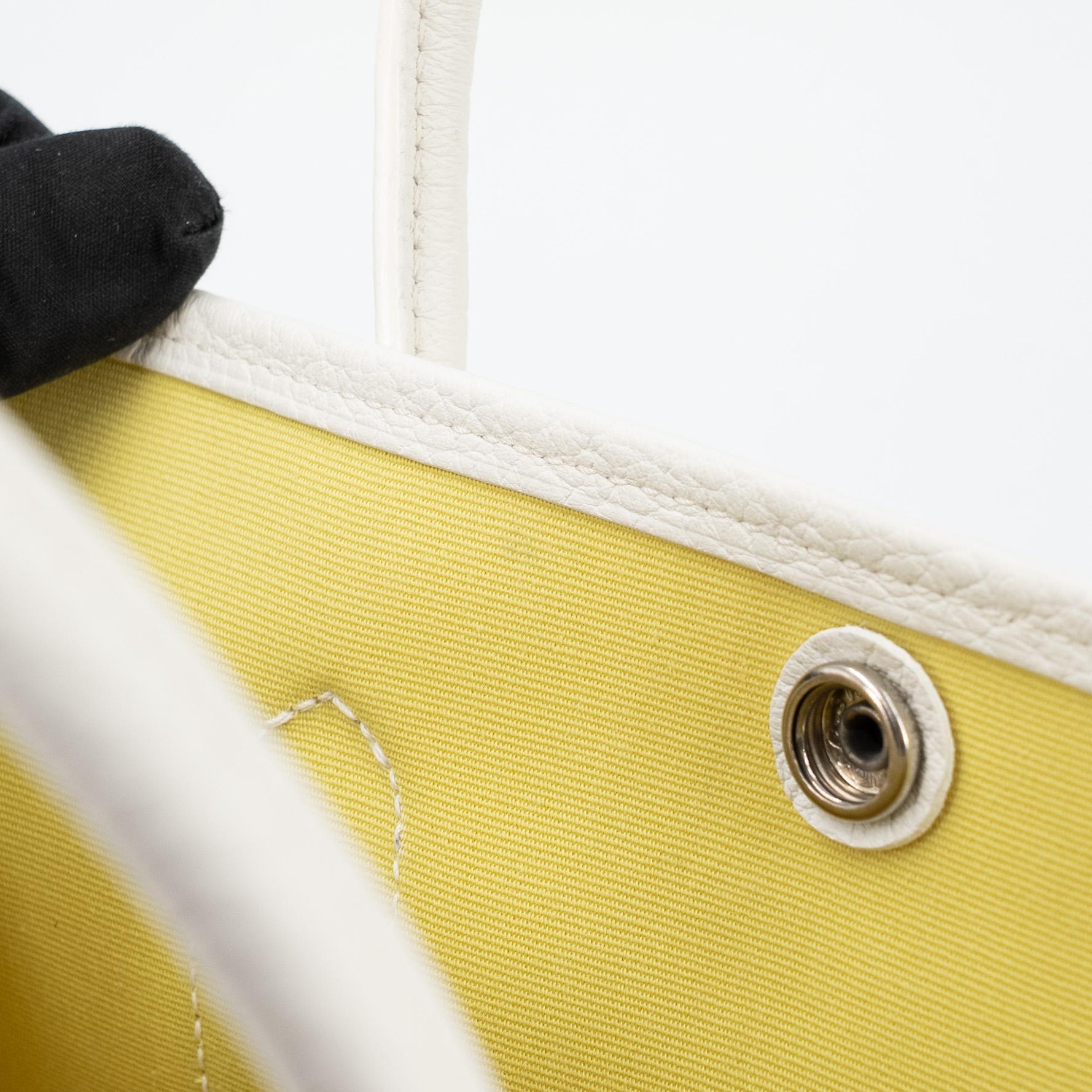 Excellent ( Rank SA ) HERMÈS Garden Party TPM Jaune Poussin (1Z) White (01) Canvas Negonda Palladium hardware R (2014) - 23