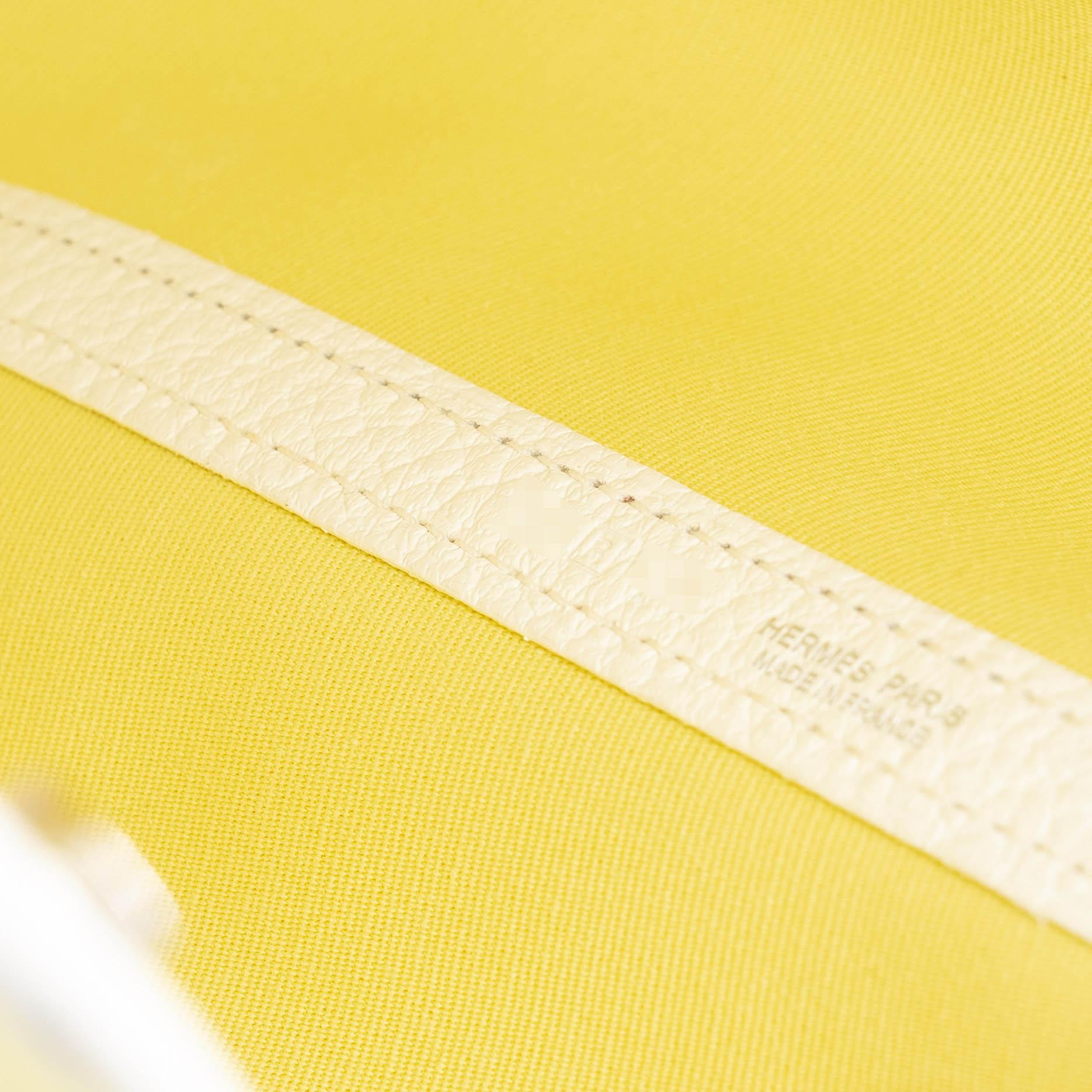 Excellent ( Rank SA ) HERMÈS Garden Party TPM Jaune Poussin (1Z) White (01) Canvas Negonda Palladium hardware R (2014) - 24