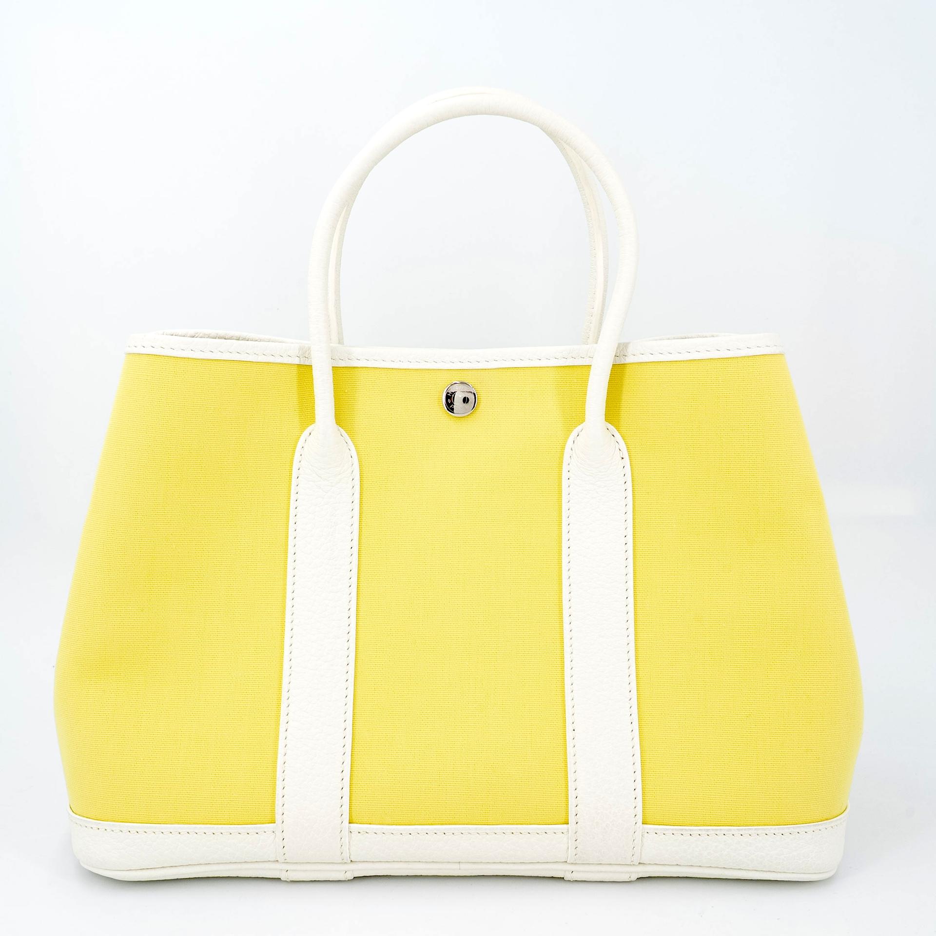 Excellent ( Rank SA ) HERMÈS Garden Party TPM Jaune Poussin (1Z) White (01) Canvas Negonda Palladium hardware R (2014) - 2