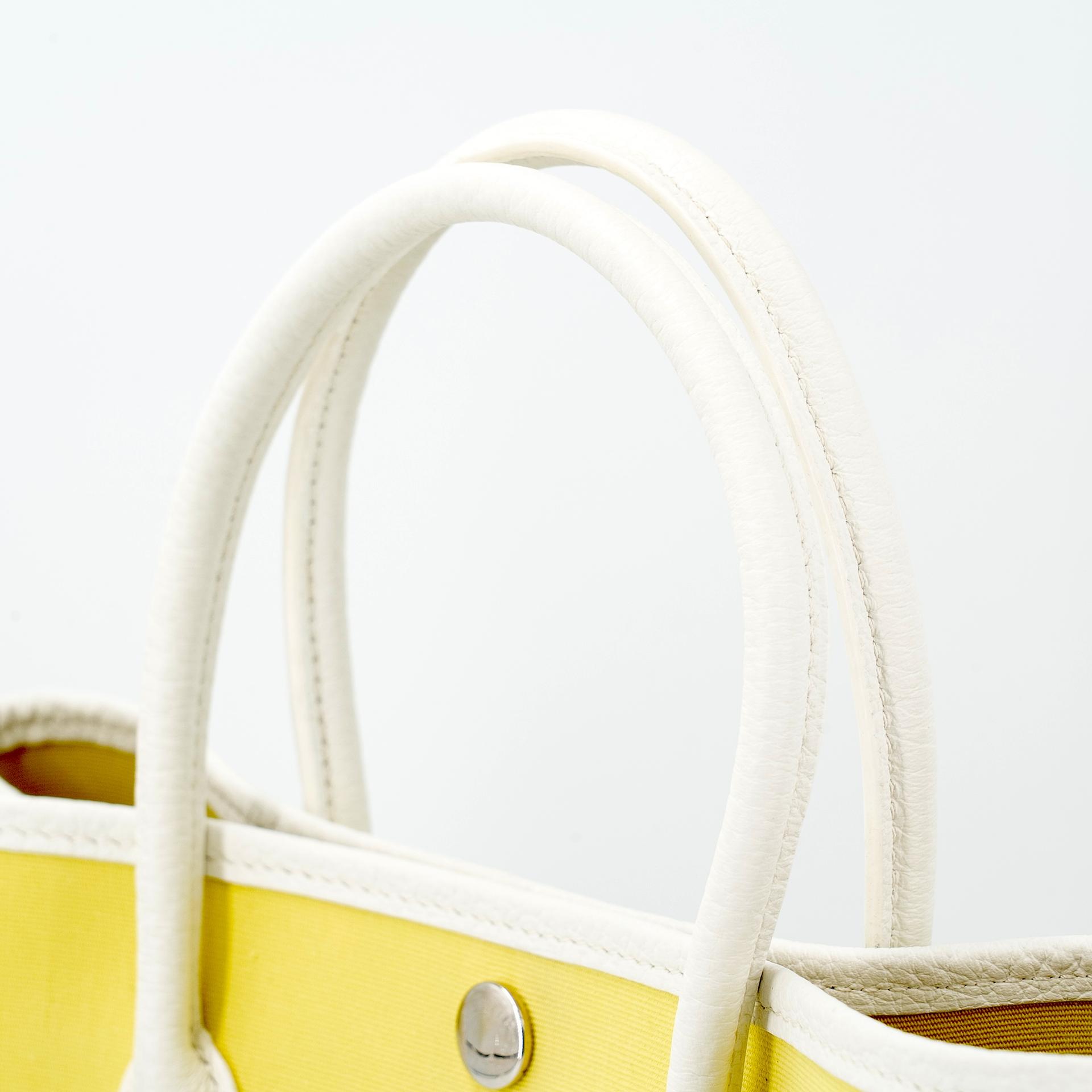 Excellent ( Rank SA ) HERMÈS Garden Party TPM Jaune Poussin (1Z) White (01) Canvas Negonda Palladium hardware R (2014) - 4