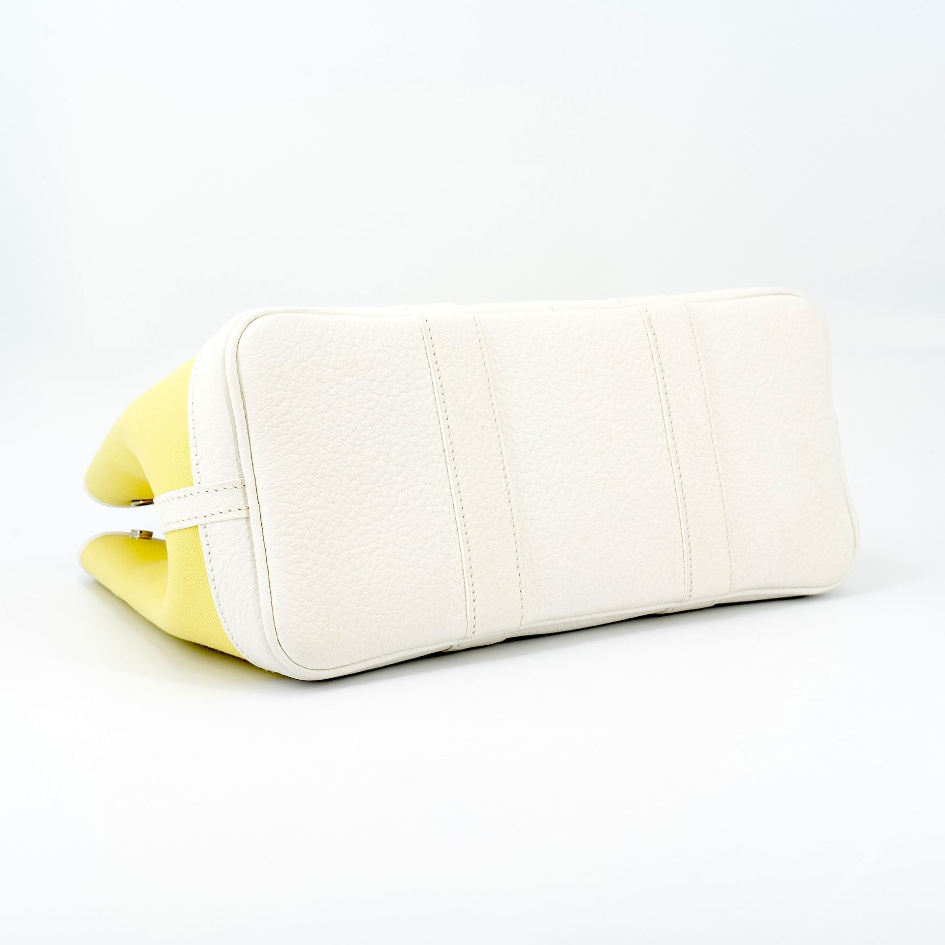 Excellent ( Rank SA ) HERMÈS Garden Party TPM Jaune Poussin (1Z) White (01) Canvas Negonda Palladium hardware R (2014) - 8