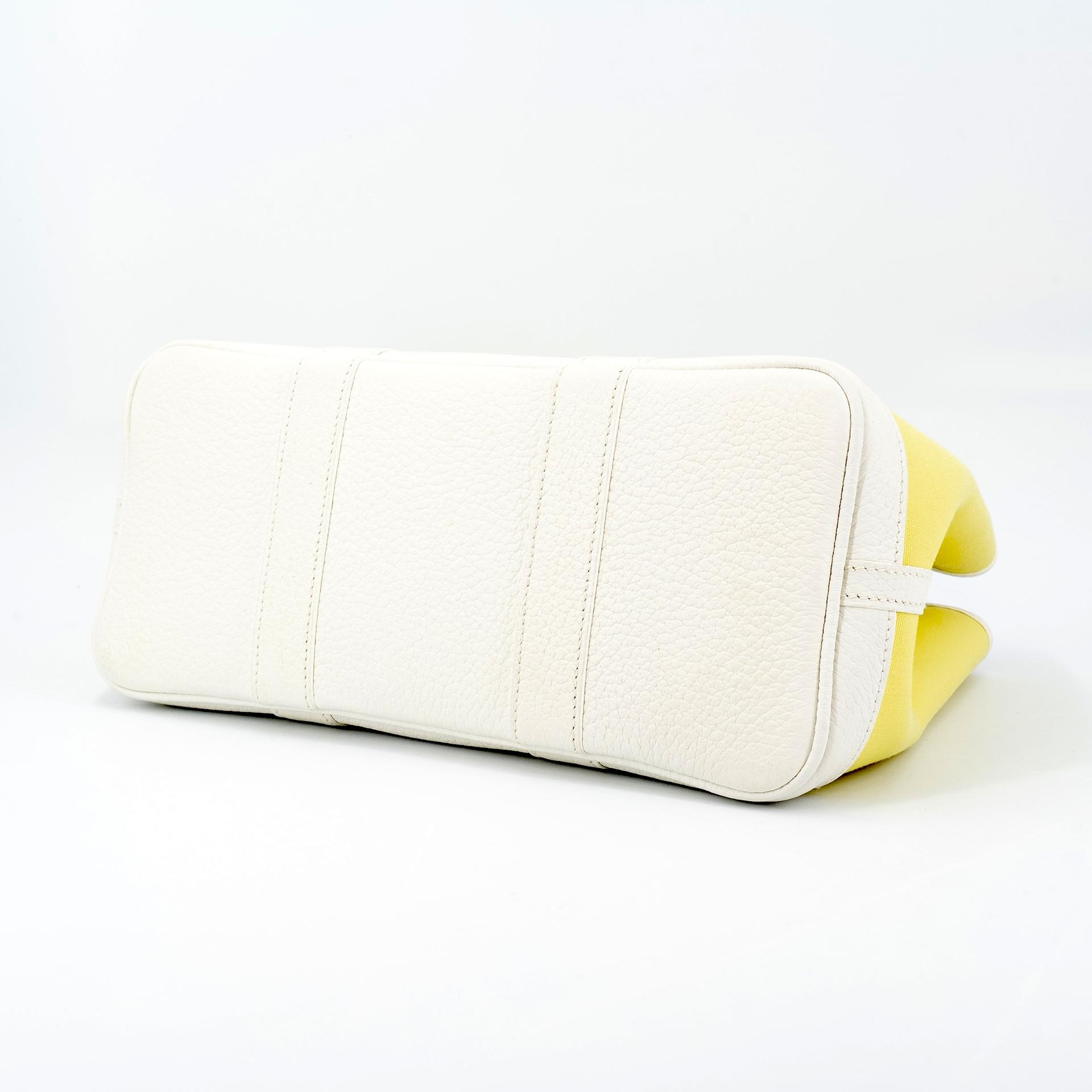 Excellent ( Rank SA ) HERMÈS Garden Party TPM Jaune Poussin (1Z) White (01) Canvas Negonda Palladium hardware R (2014) - 7