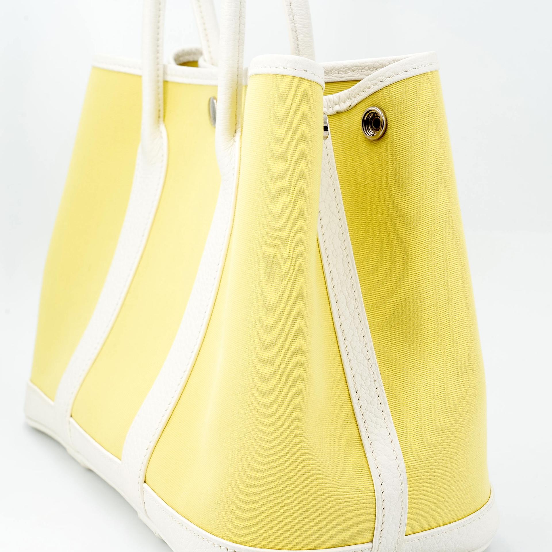 Excellent ( Rank SA ) HERMÈS Garden Party TPM Jaune Poussin (1Z) White (01) Canvas Negonda Palladium hardware R (2014) - 9