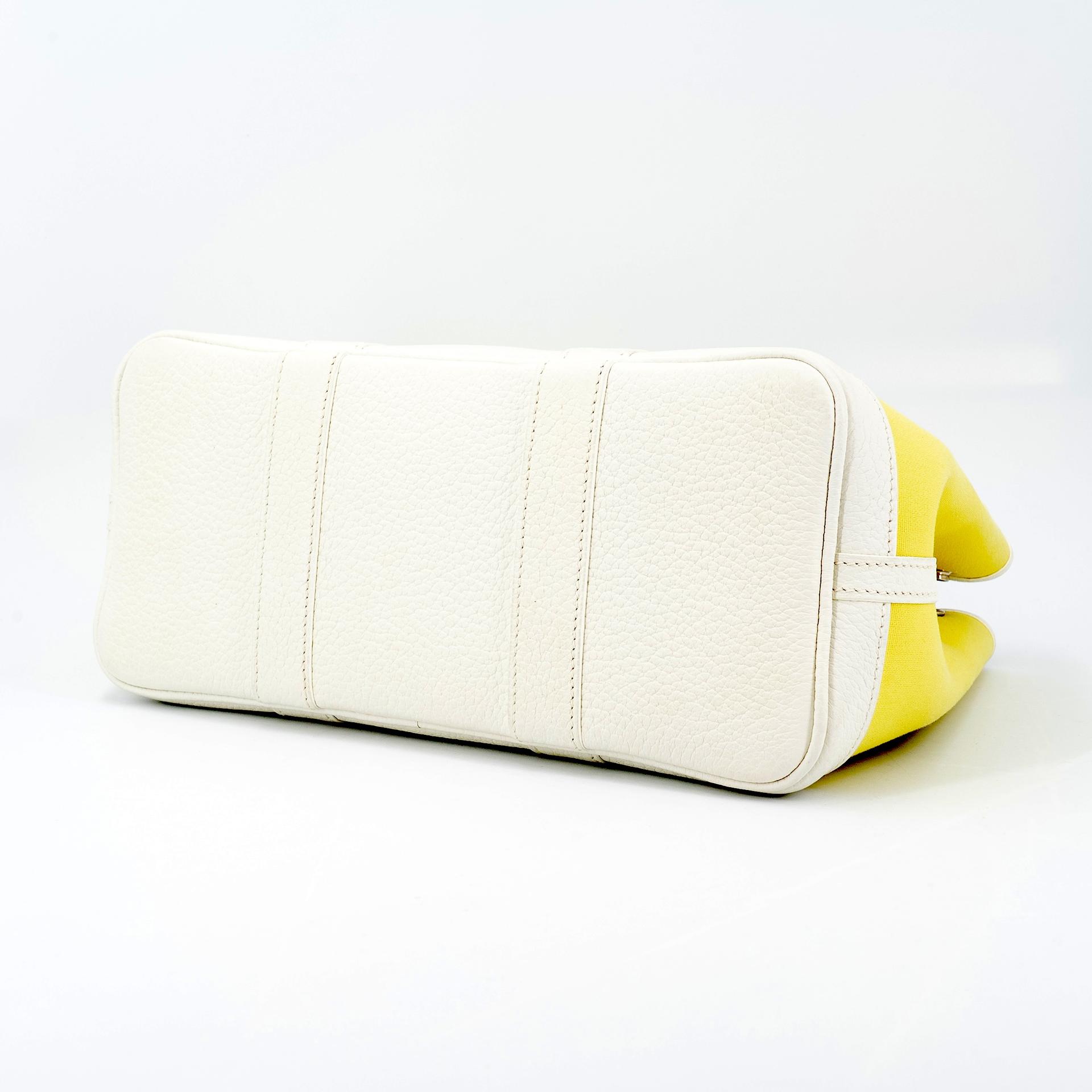 Excellent ( Rank SA ) HERMÈS Garden Party TPM Jaune Poussin (1Z) White (01) Canvas Negonda Palladium hardware R (2014) - 6