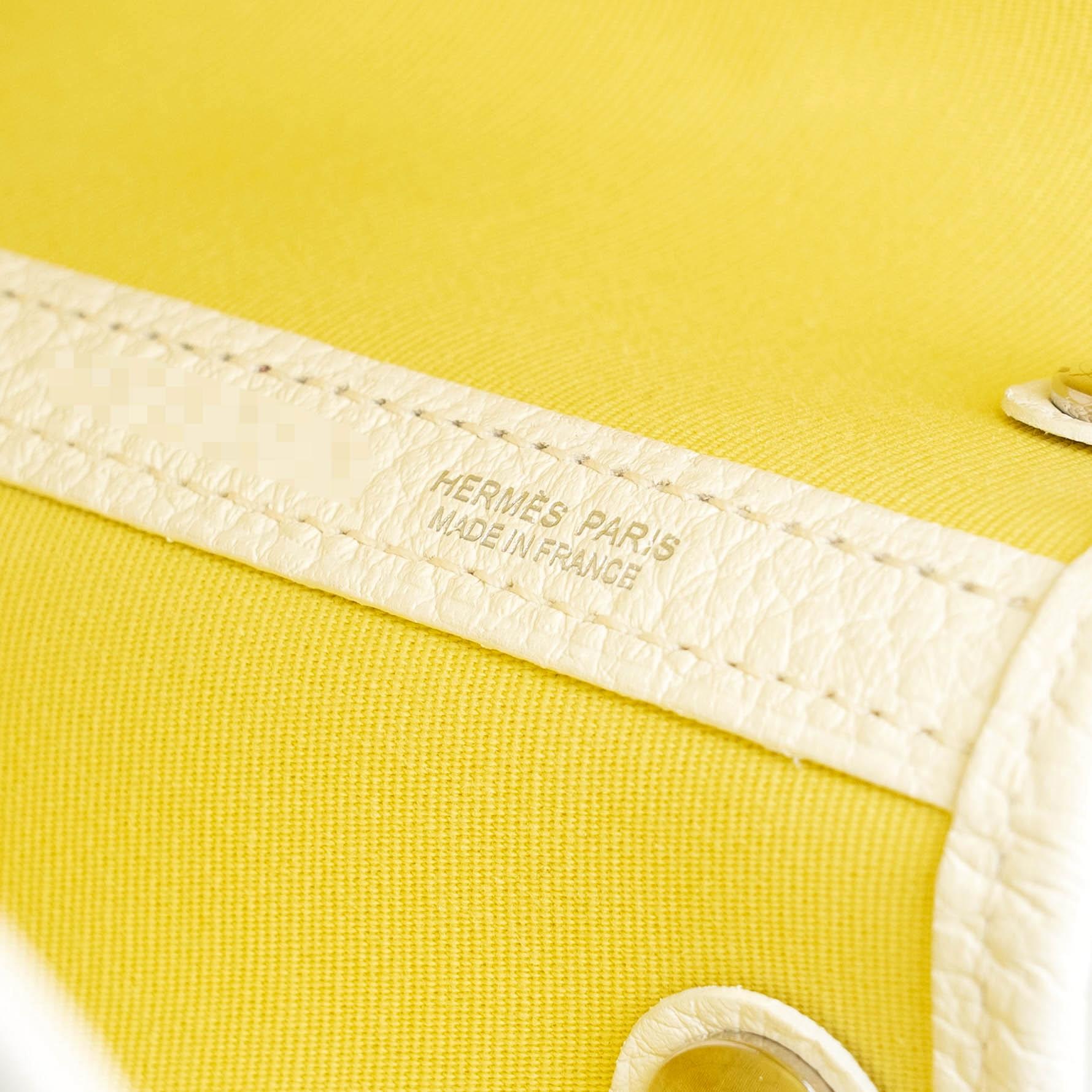 Excellent ( Rank SA ) HERMÈS Garden Party TPM Jaune Poussin (1Z) White (01) Canvas Negonda Palladium hardware R (2014) - 20