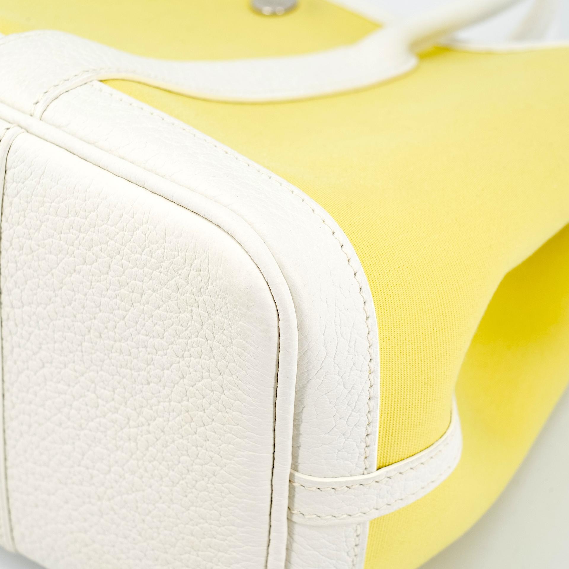 Excellent ( Rank SA ) HERMÈS Garden Party TPM Jaune Poussin (1Z) White (01) Canvas Negonda Palladium hardware R (2014) - 12