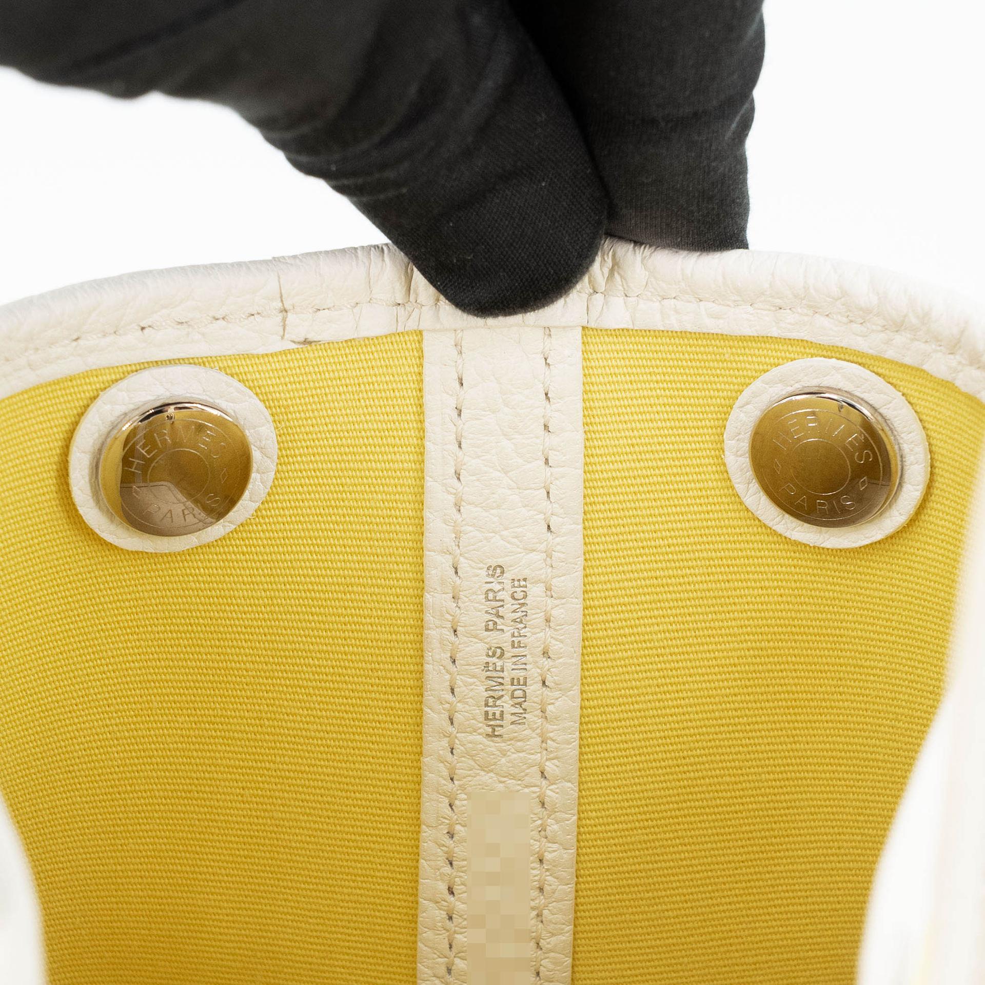 Excellent ( Rank SA ) HERMÈS Garden Party TPM Jaune Poussin (1Z) White (01) Canvas Negonda Palladium hardware R (2014) - 19