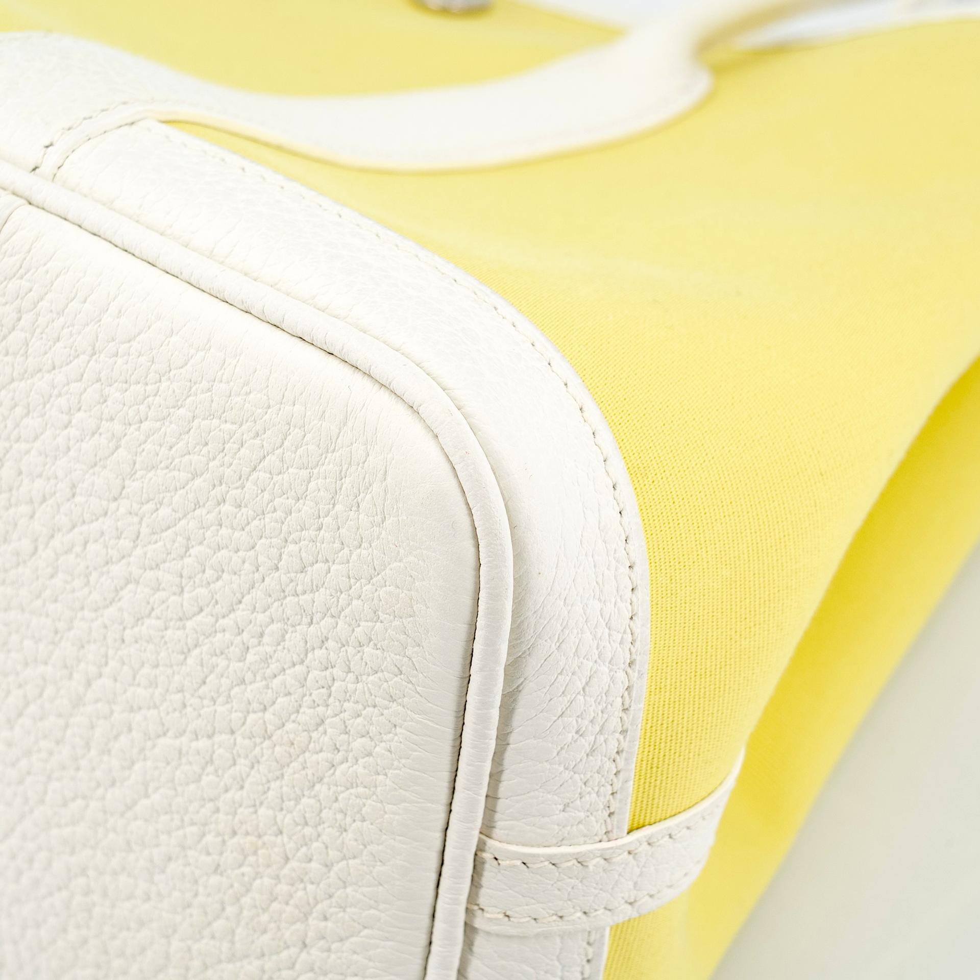 Excellent ( Rank SA ) HERMÈS Garden Party TPM Jaune Poussin (1Z) White (01) Canvas Negonda Palladium hardware R (2014) - 14