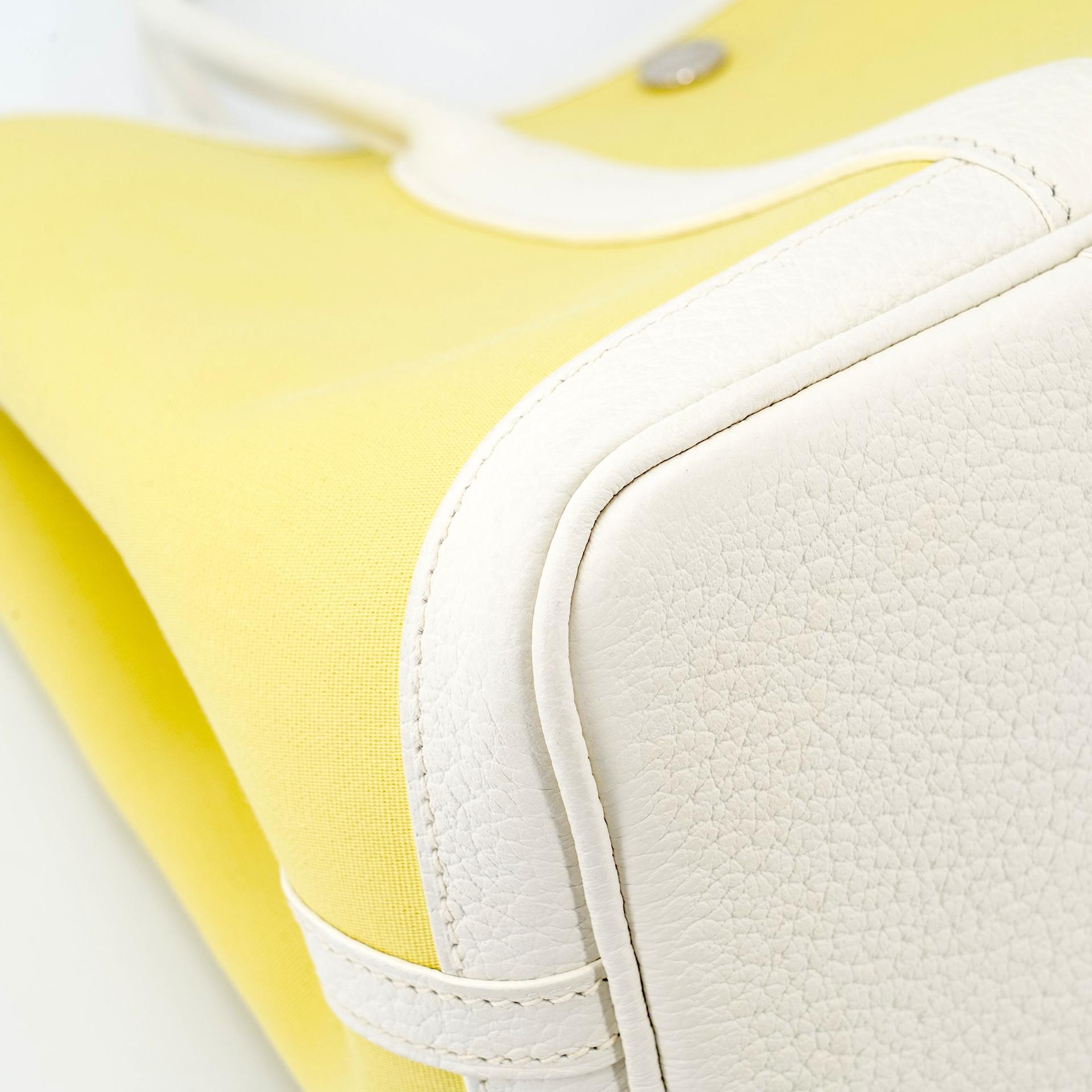 Excellent ( Rank SA ) HERMÈS Garden Party TPM Jaune Poussin (1Z) White (01) Canvas Negonda Palladium hardware R (2014) - 13