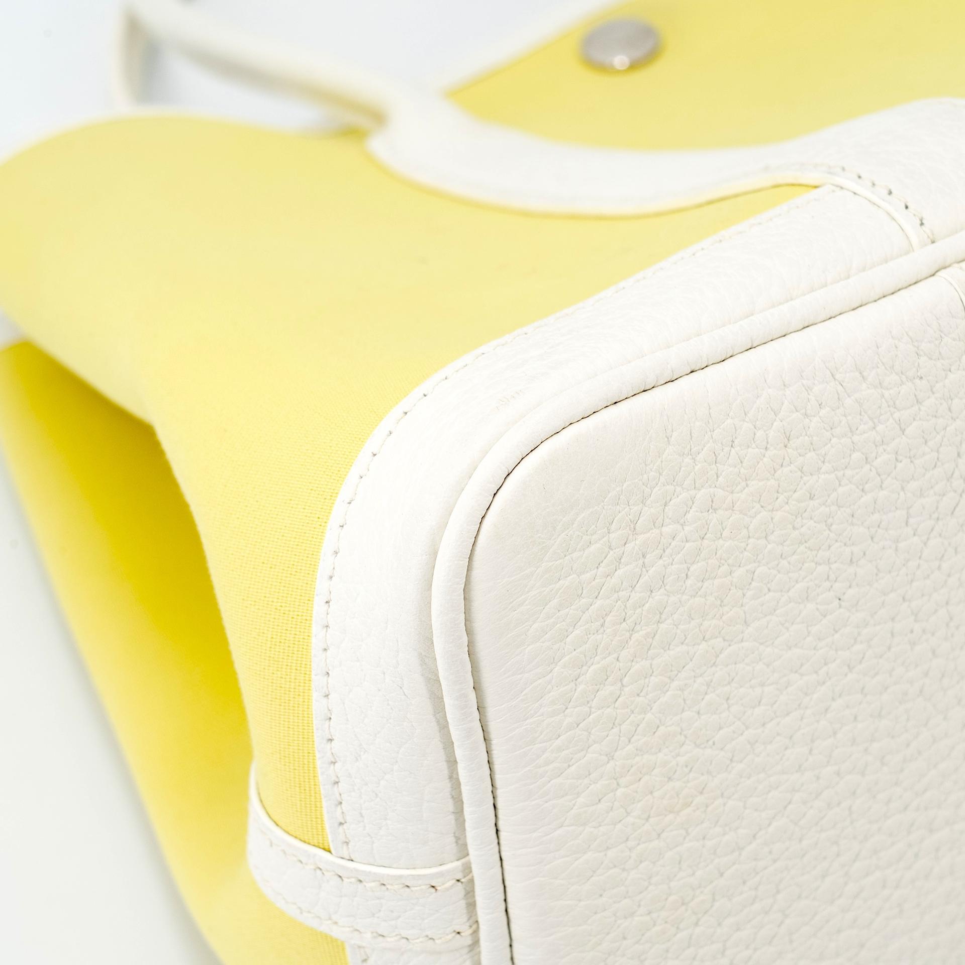 Excellent ( Rank SA ) HERMÈS Garden Party TPM Jaune Poussin (1Z) White (01) Canvas Negonda Palladium hardware R (2014) - 11