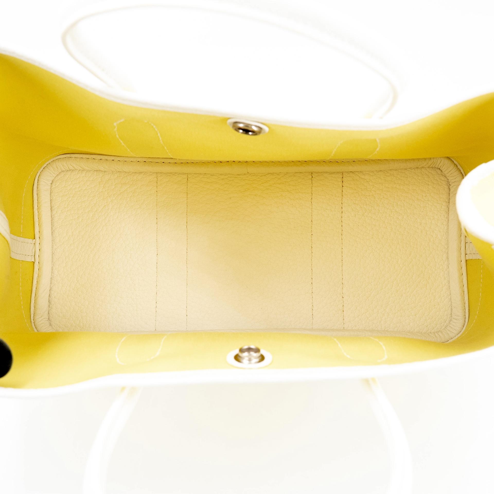 Excellent ( Rank SA ) HERMÈS Garden Party TPM Jaune Poussin (1Z) White (01) Canvas Negonda Palladium hardware R (2014) - 21