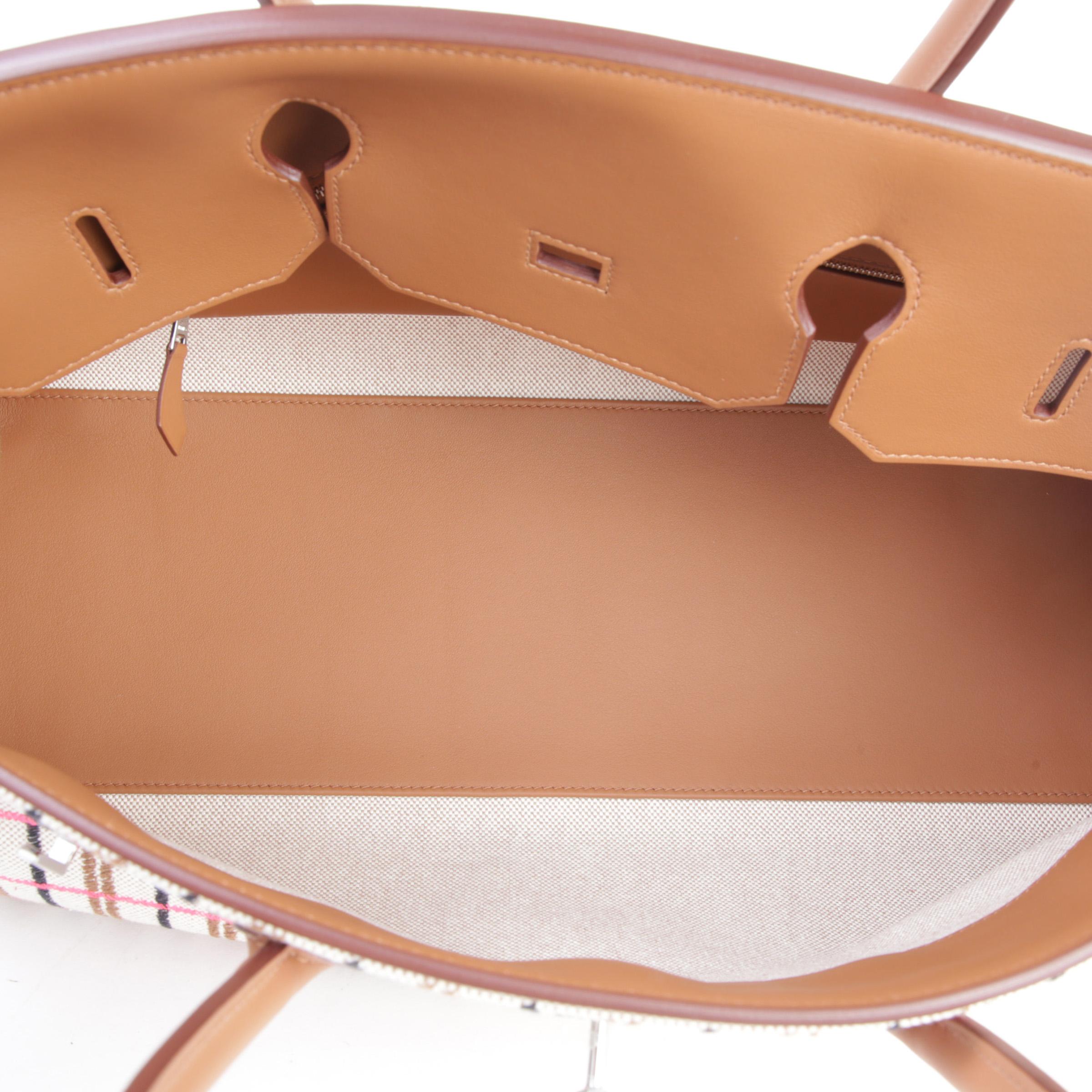 Brand New ( Rank N ) HERMÈS Shoulder Birkin Light 39 Gold (37) Ecru Swift Toile H canvas Palladium hardware W (2024) - 10