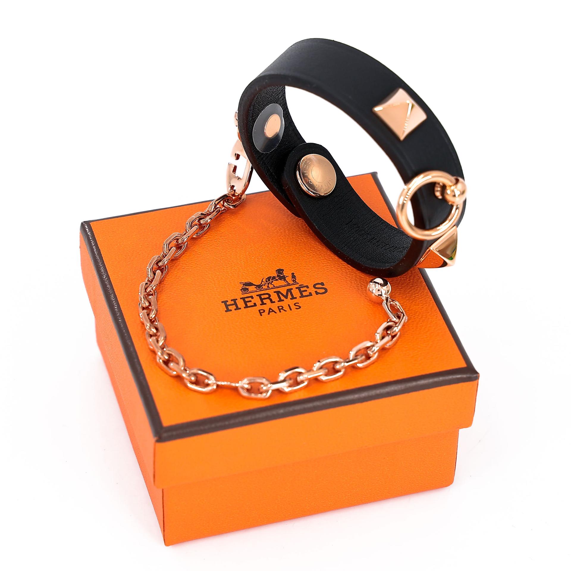 Brand New ( Rank N ) HERMÈS Rivale Glove Clip Noir (89) Swift Rose Gold hardware - 3