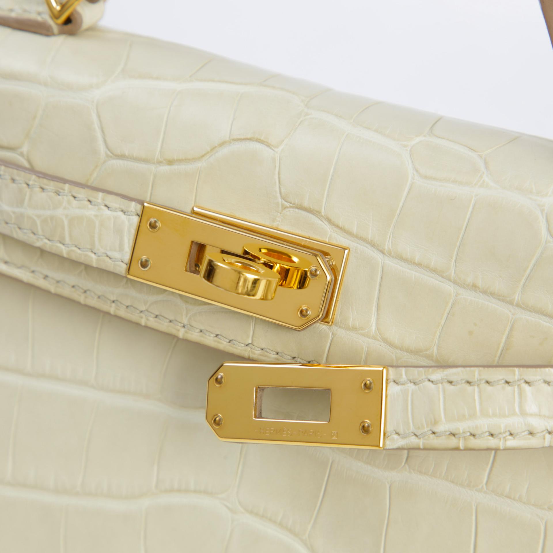 Very Good ( Rank A) HERMÈS Mini Kelly II Beton (8L) Matte Alligator Gold hardware U (2022) - 11
