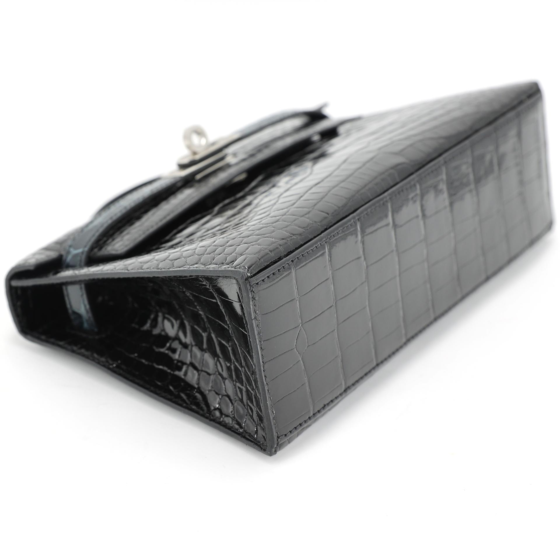 Unused ( Rank NS ) HERMÈS Kelly Pochette Vert Rousseau (V0) Noir (89) Shiny Alligator Palladium hardware K (2025) - 7