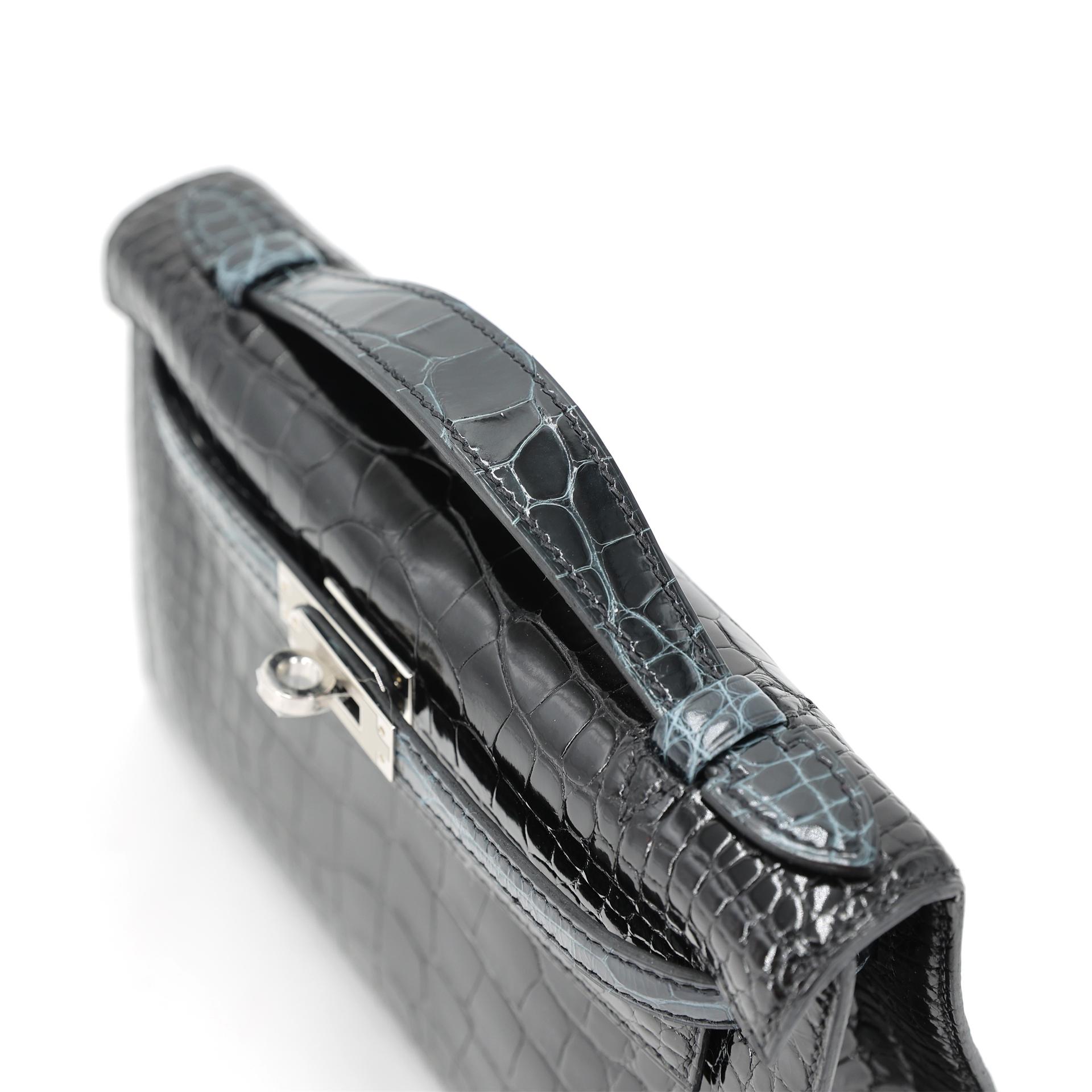 Unused ( Rank NS ) HERMÈS Kelly Pochette Vert Rousseau (V0) Noir (89) Shiny Alligator Palladium hardware K (2025) - 6