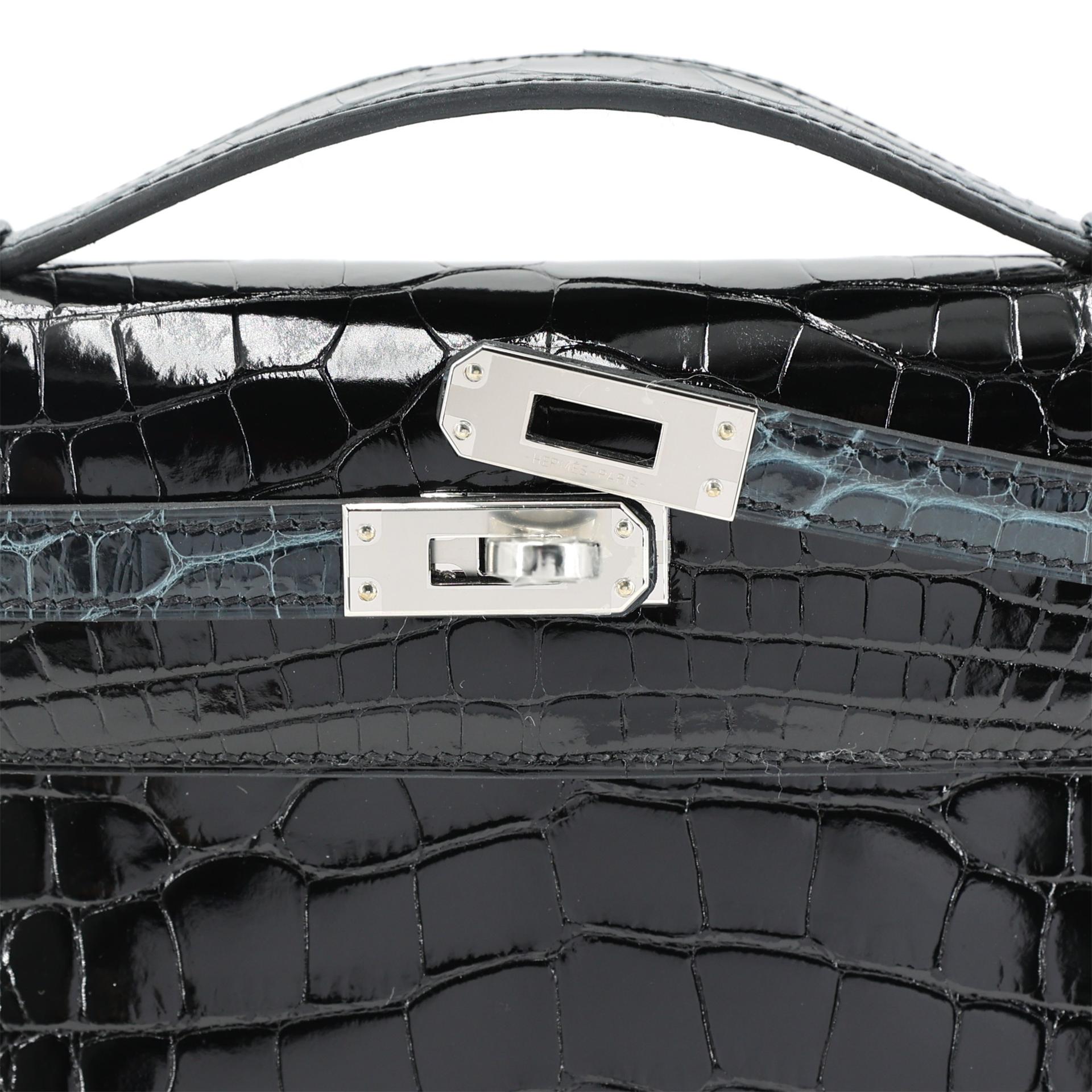Unused ( Rank NS ) HERMÈS Kelly Pochette Vert Rousseau (V0) Noir (89) Shiny Alligator Palladium hardware K (2025) - 11