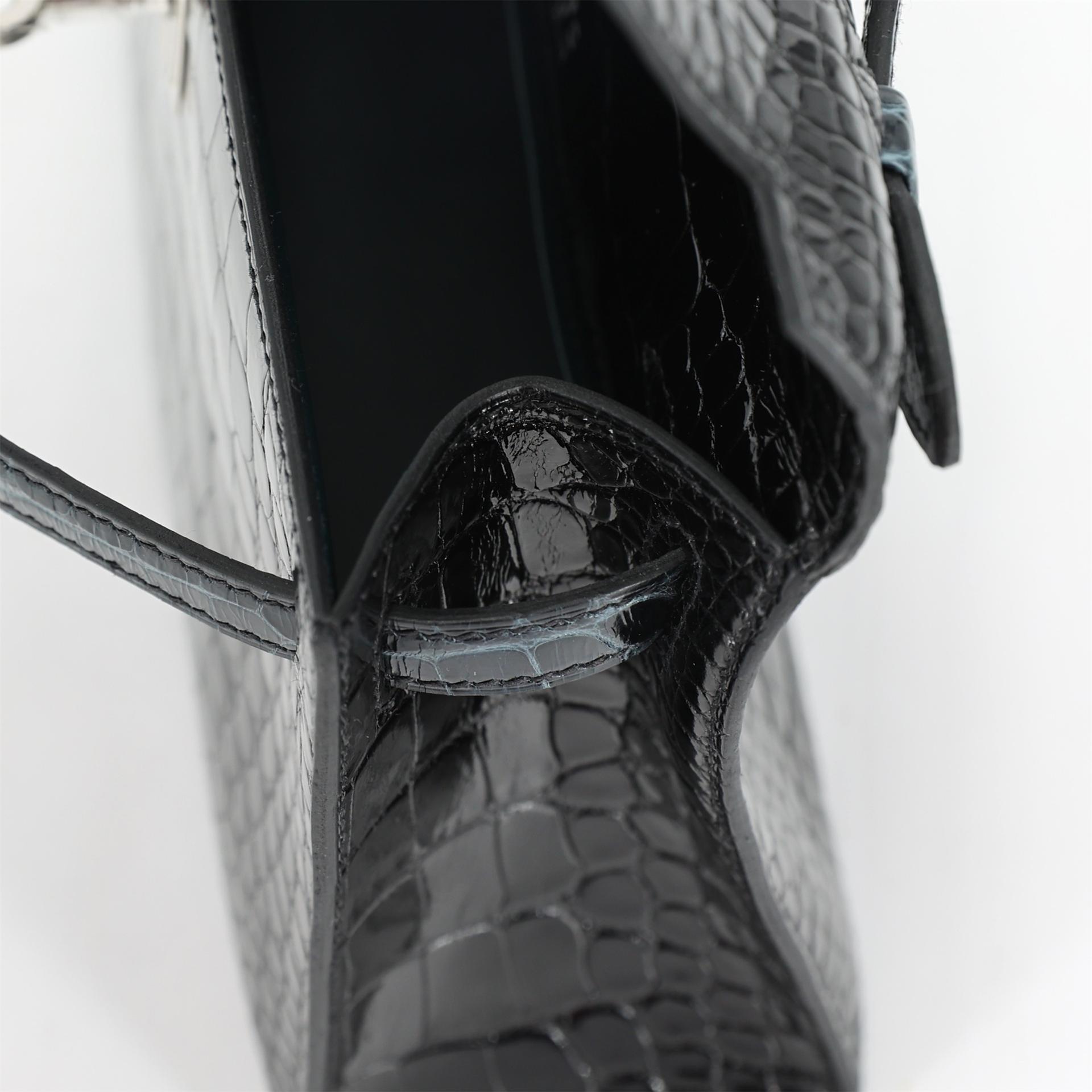 Unused ( Rank NS ) HERMÈS Kelly Pochette Vert Rousseau (V0) Noir (89) Shiny Alligator Palladium hardware K (2025) - 16