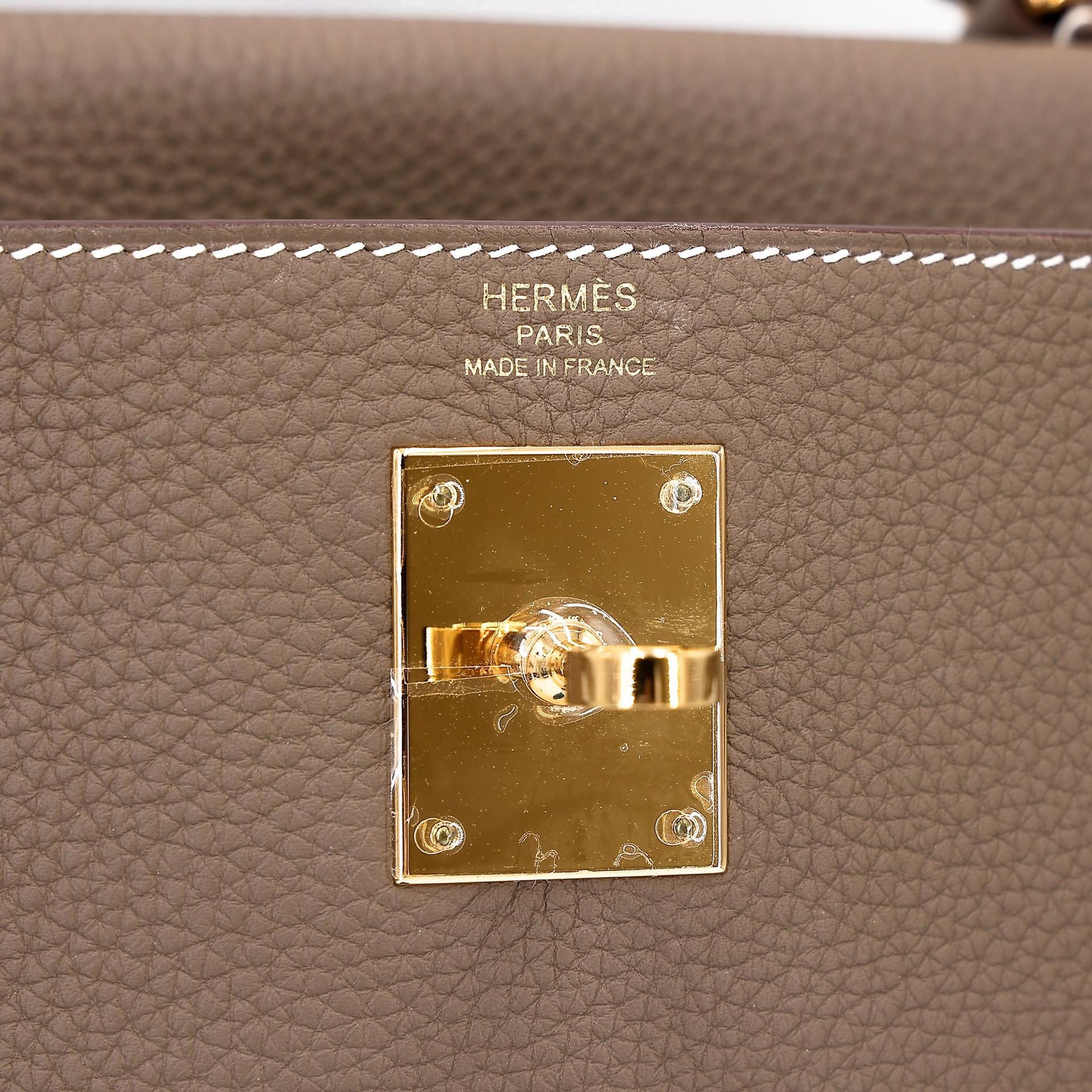 Excellent ( Rank SA ) HERMÈS Kelly 28 Etoupe (18) Togo Gold hardware Z (2021) - 20