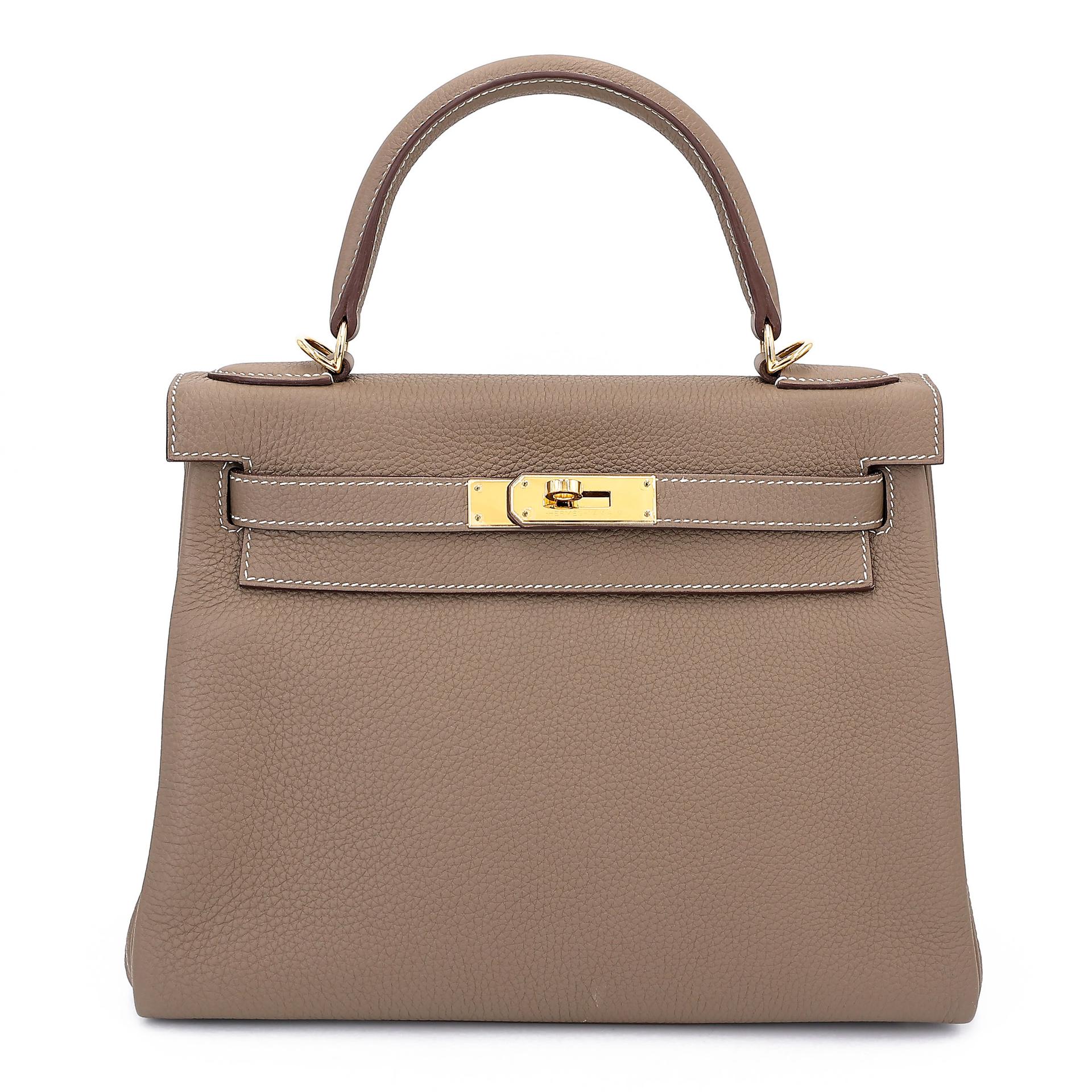 Excellent ( Rank SA ) HERMÈS Kelly 28 Etoupe (18) Togo Gold hardware Z (2021) - 1