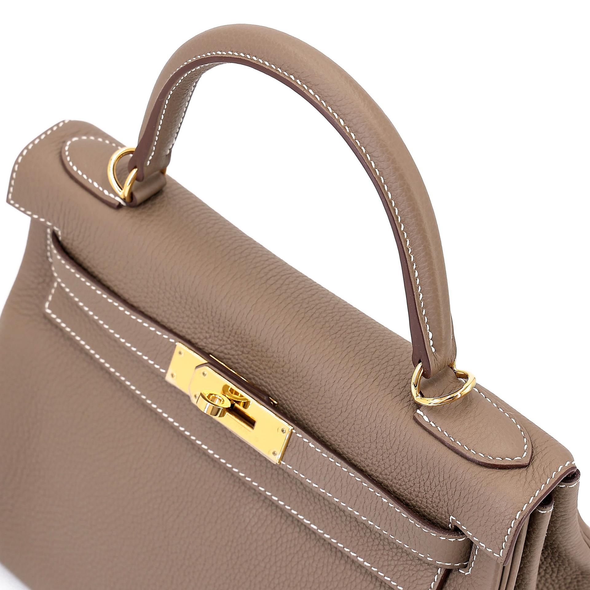 Excellent ( Rank SA ) HERMÈS Kelly 28 Etoupe (18) Togo Gold hardware Z (2021) - 5