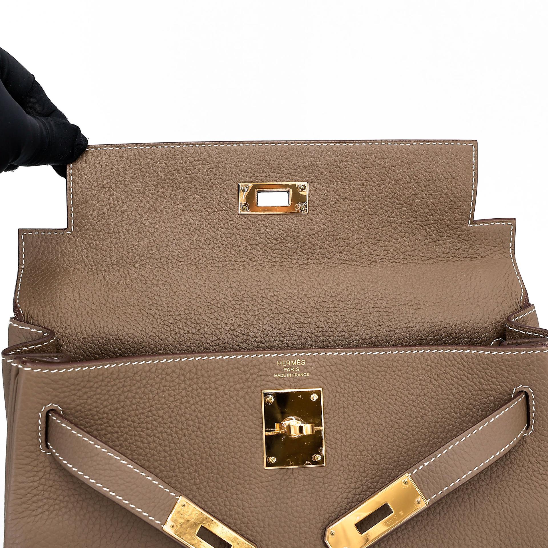 Excellent ( Rank SA ) HERMÈS Kelly 28 Etoupe (18) Togo Gold hardware Z (2021) - 19