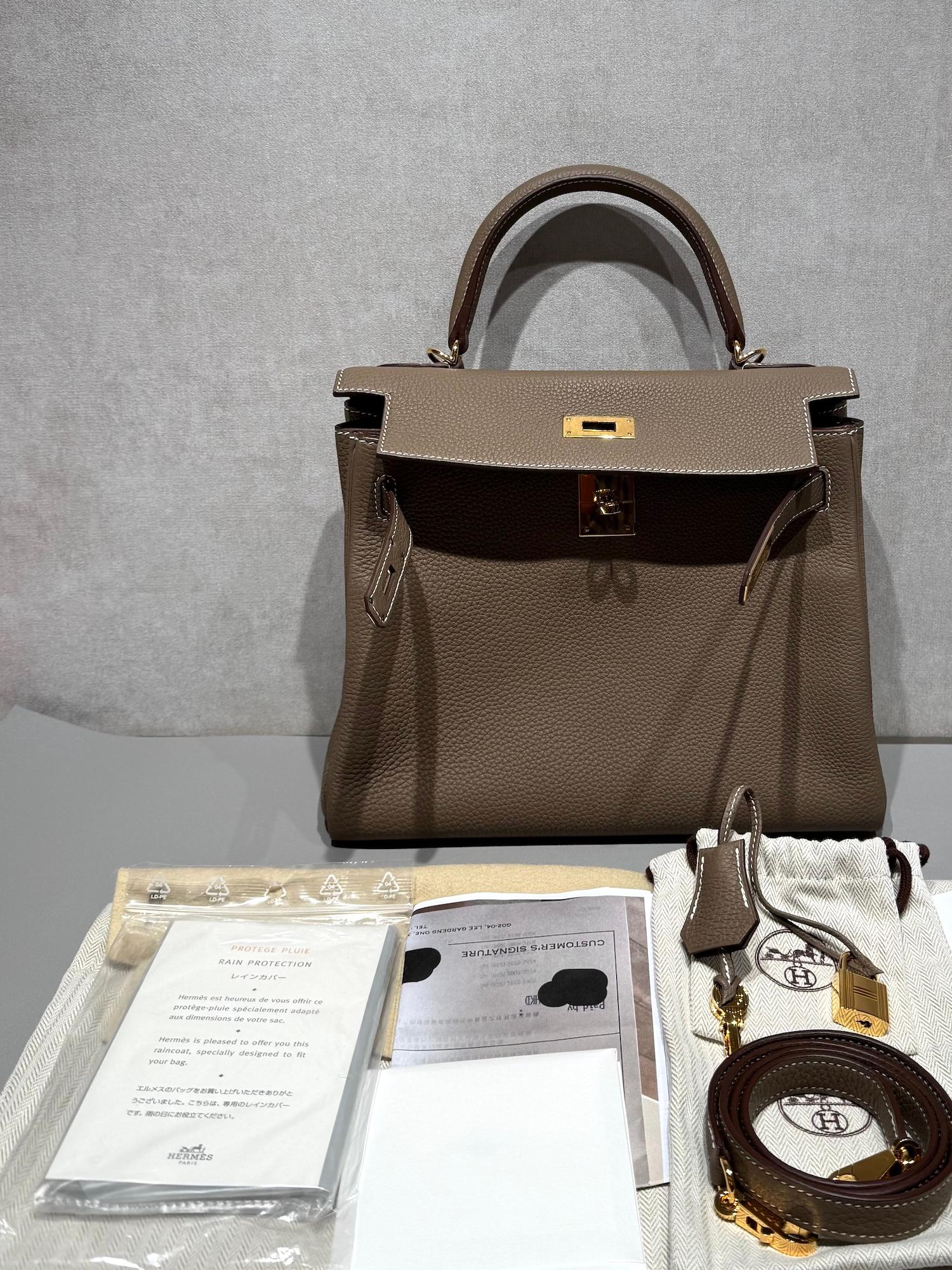 Excellent ( Rank SA ) HERMÈS Kelly 28 Etoupe (18) Togo Gold hardware Z (2021) - 31