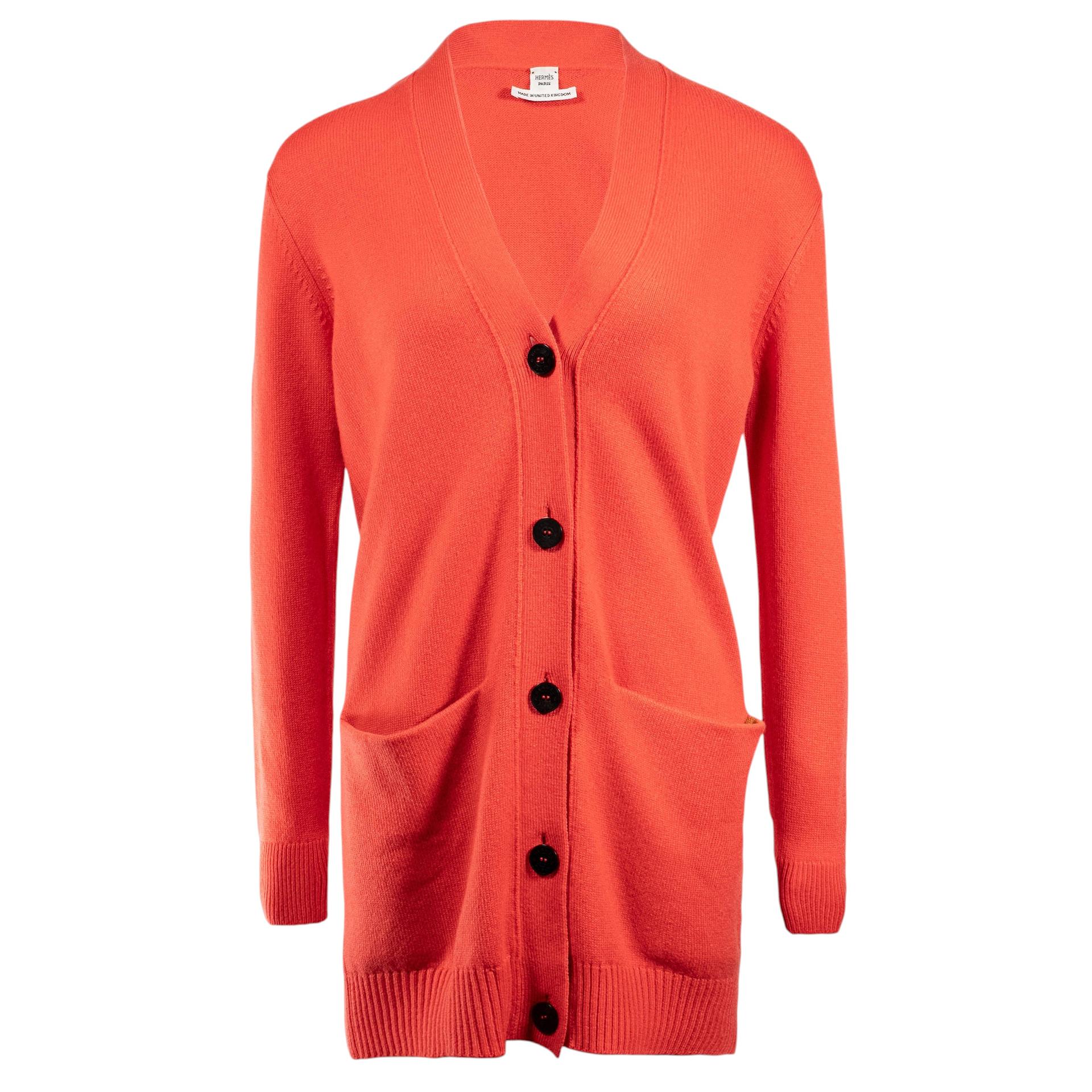 Unused ( Rank NS ) HERMÈS V-neck knit cardigan Orange Cashmere - 1