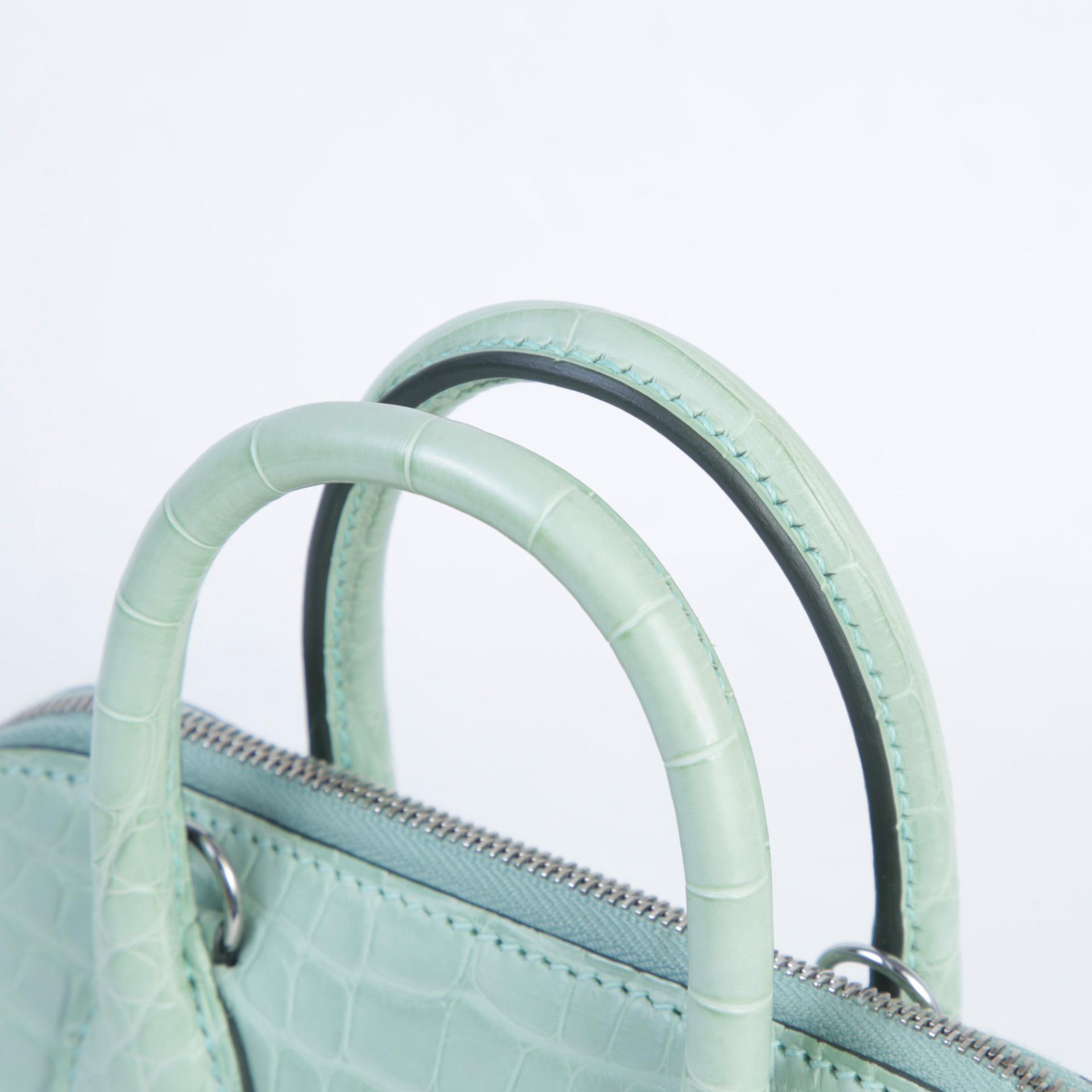 Very Good ( Rank A) HERMÈS Mini Bolide 1923 Vert d’Eau (6U) Matte Alligator Palladium hardware Z (2021) - 3
