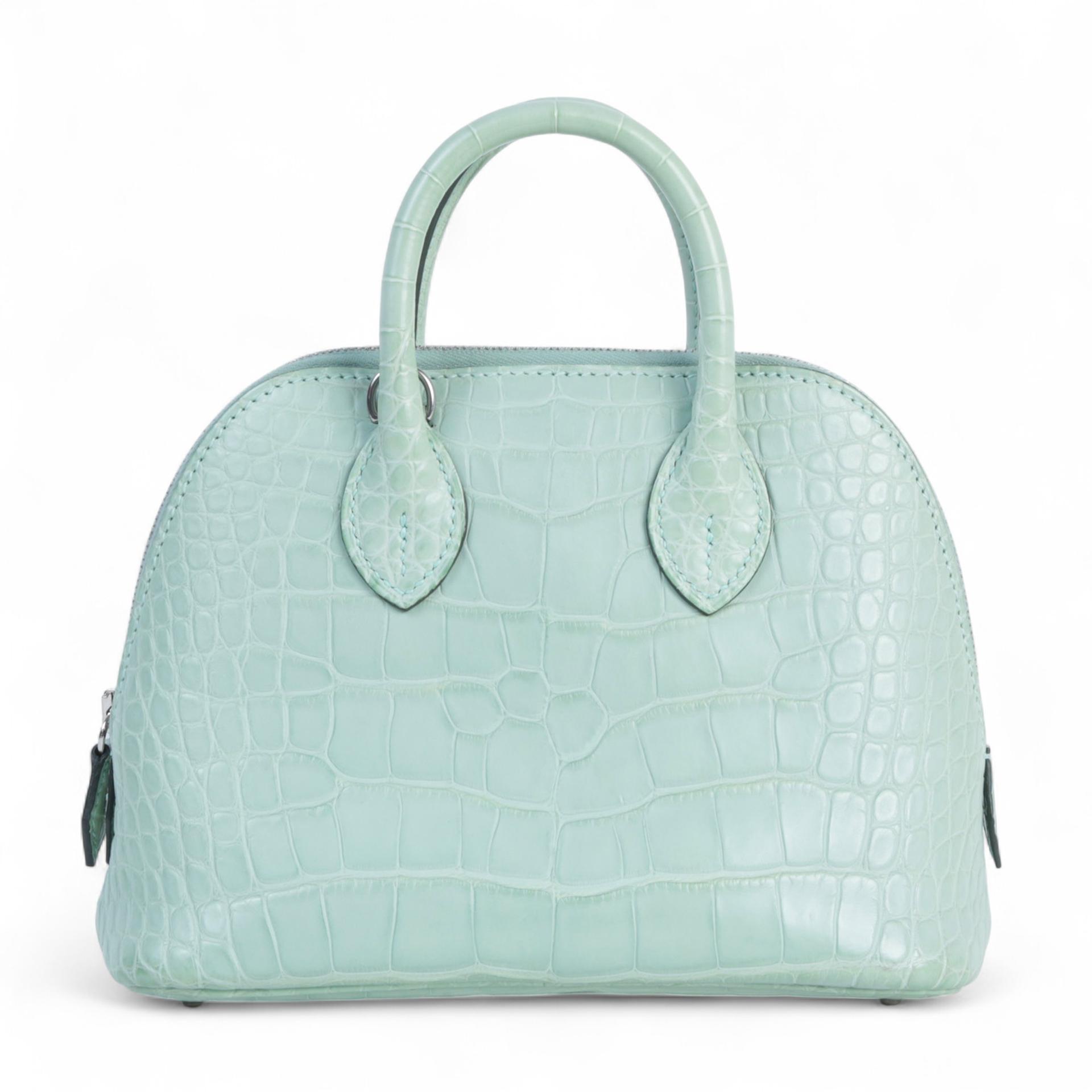 Very Good ( Rank A) HERMÈS Mini Bolide 1923 Vert d’Eau (6U) Matte Alligator Palladium hardware Z (2021) - 1