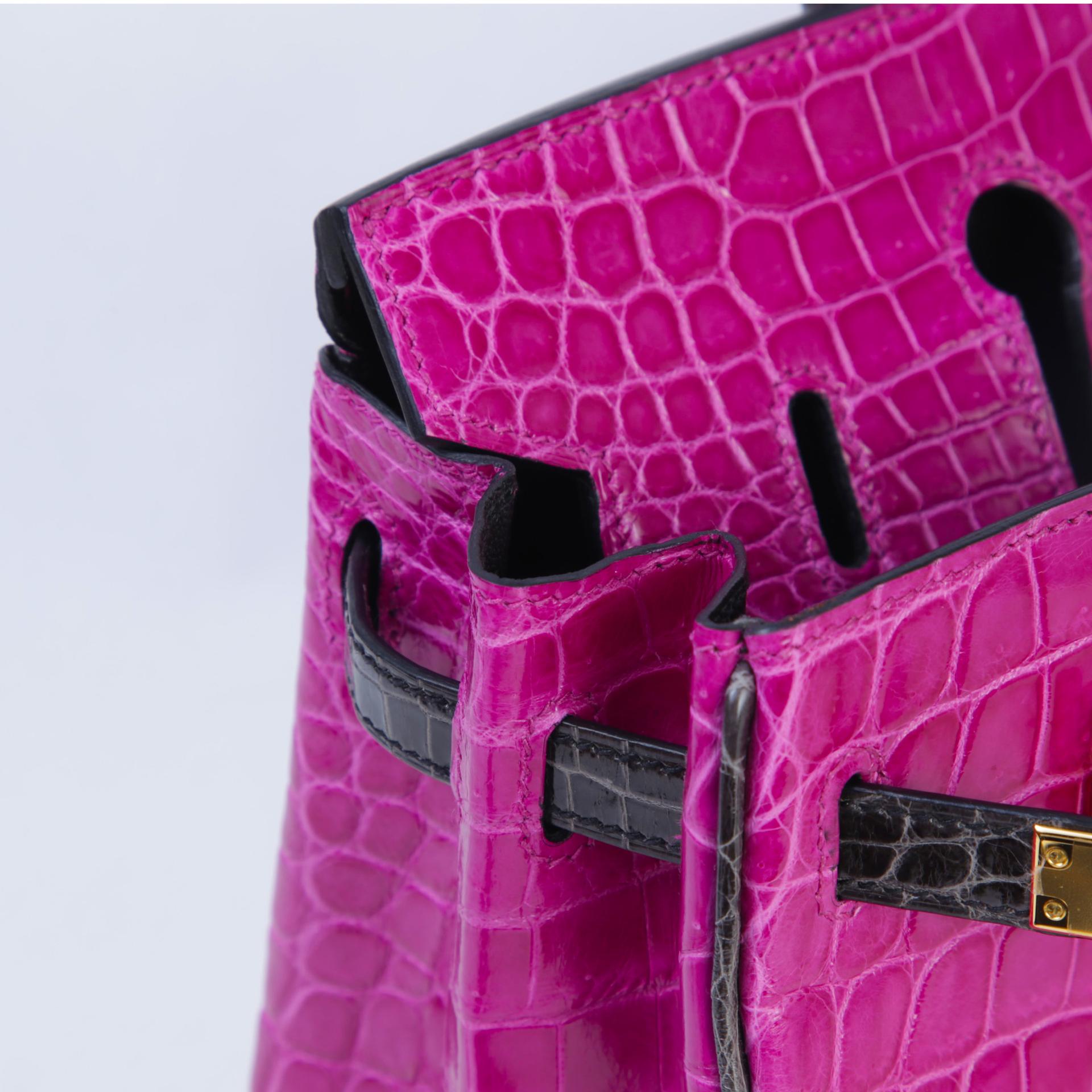 Very Good ( Rank A) HERMÈS Special Order Birkin 25 Rose Scheherazade (J5) Gris Fonce (84) Shiny Niloticus Crocodile Gold hardware C (2018) - 12